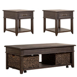 Liberty Furniture Mill Creek - 3 Piece Living Room Set (Lift Top Cocktail & 2 Drawer End Tables) - Dark Brown | Meri Furniture