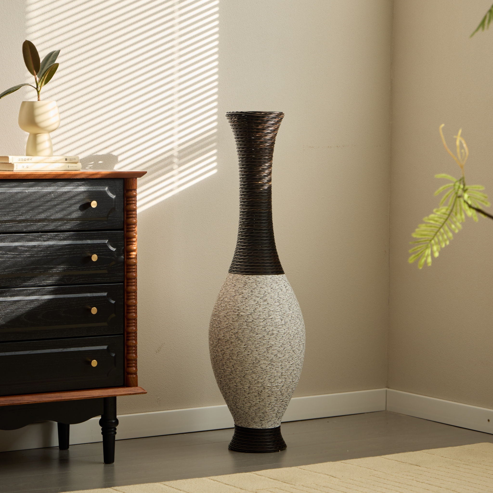 Tall Designer Floor Vase With Elegant 2 Tone