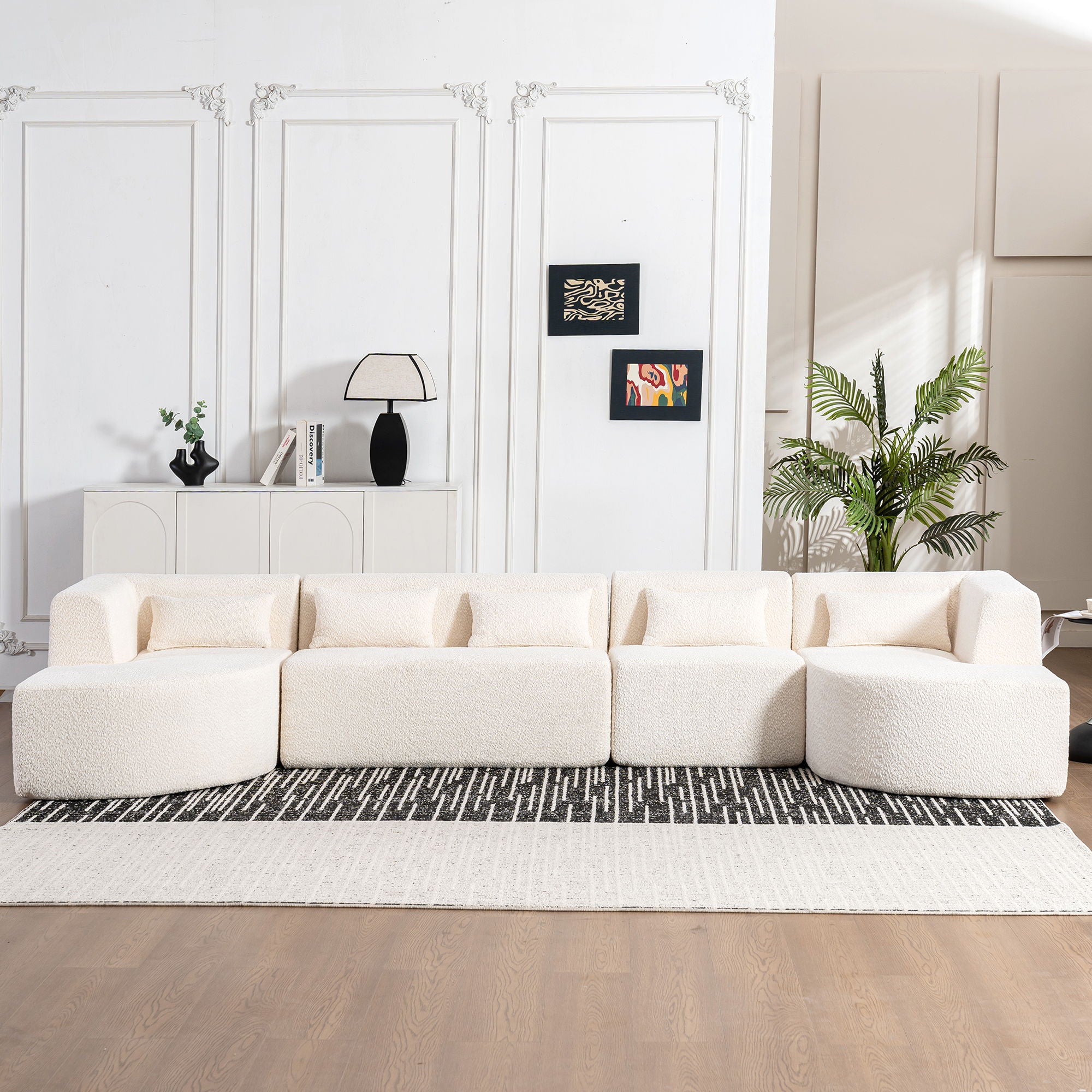 Upholstered Sofa Free Combined Sofa Couch With 2 Chaise Lounge And Five Back Pillows For Living Room