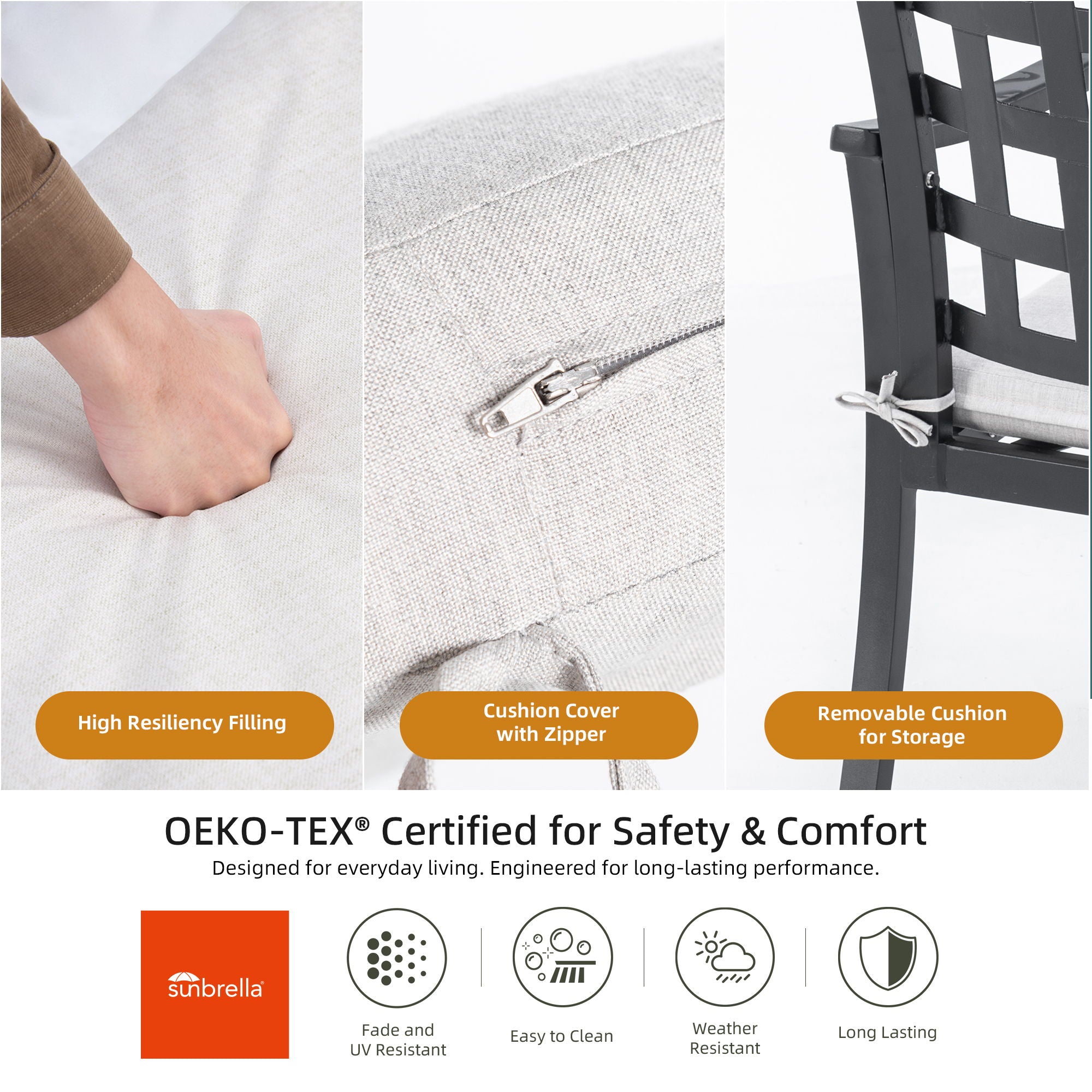 Modern Classic Cast Outdoor Patio Dining Chairs, Ergonomic Lattice Backrest Design, Sunbrella Cushion, Weather Resistant And Durable (Set of 2) - Ember Black