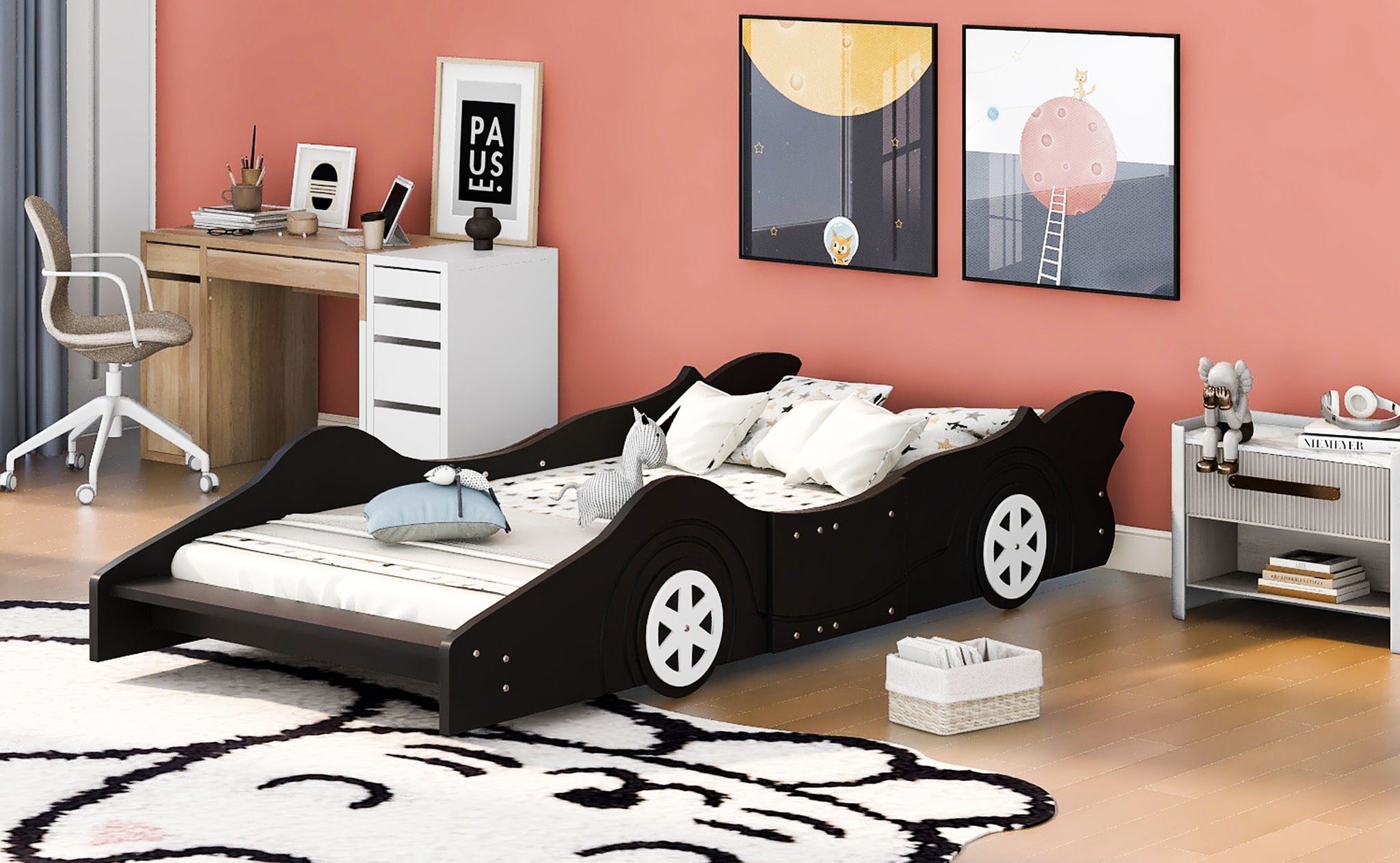Race Car Shaped Platform Bed & Wheels