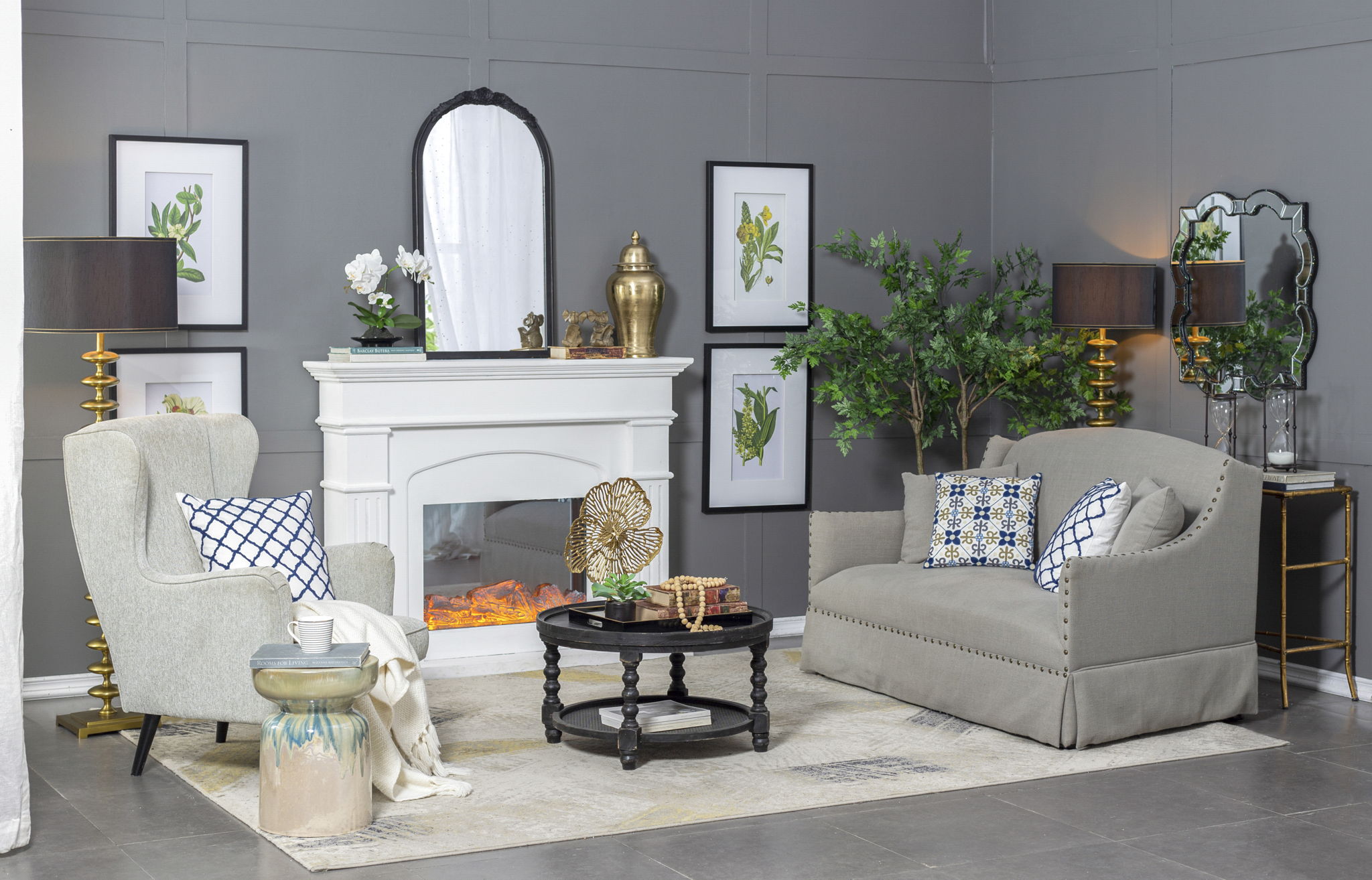 Hand Carved Rose Antique Mirror Frame, Wood Arch Mirror Wall Decor For Living Room