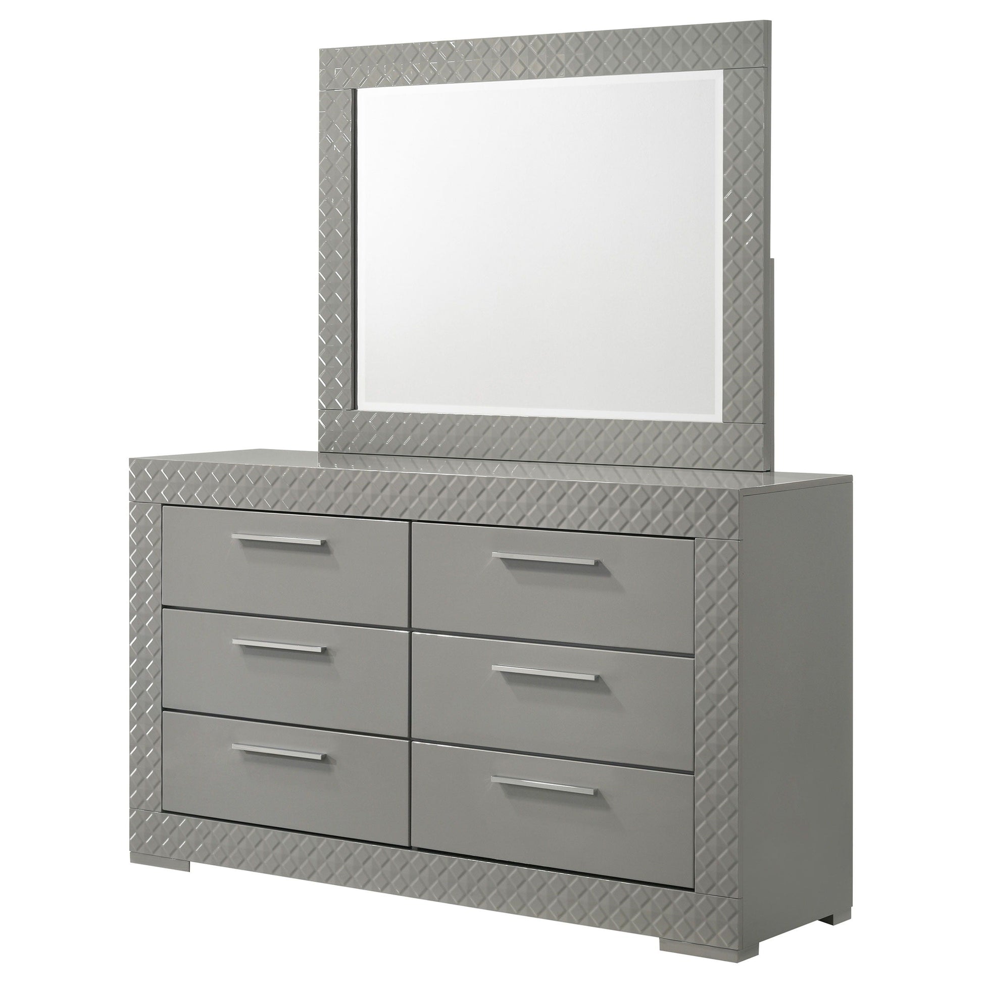Coaster Fine Furniture Ives - 6-Drawer Dresser And Mirror - Gray High Gloss | Meri Furniture
