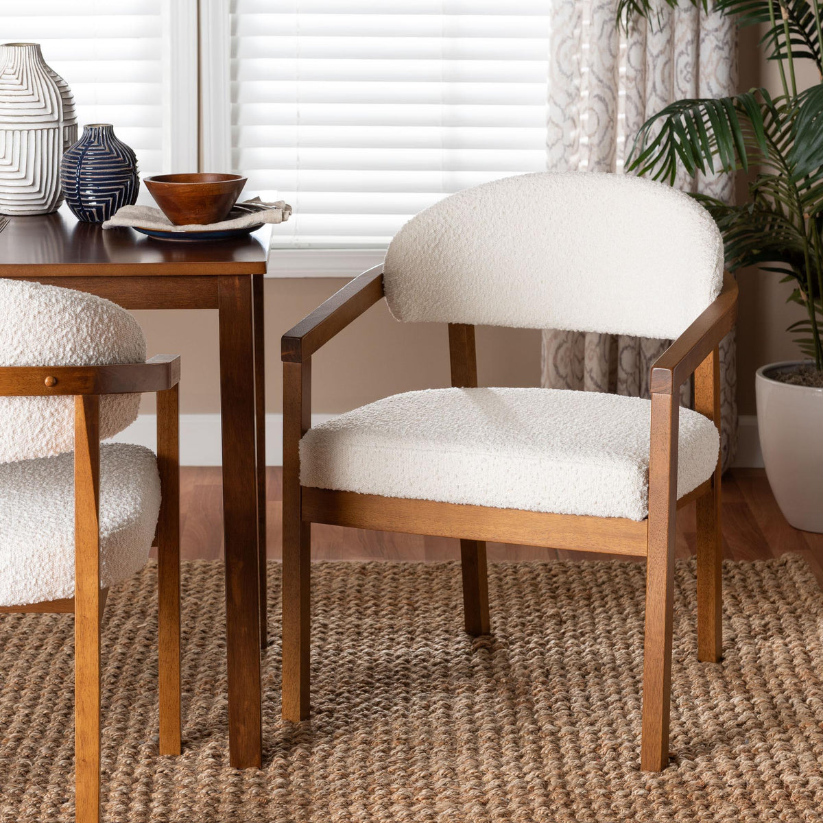 Biana Boucle Dining Chair - Modern Upholstered Accent Armchair, Cream, Minimalist Design