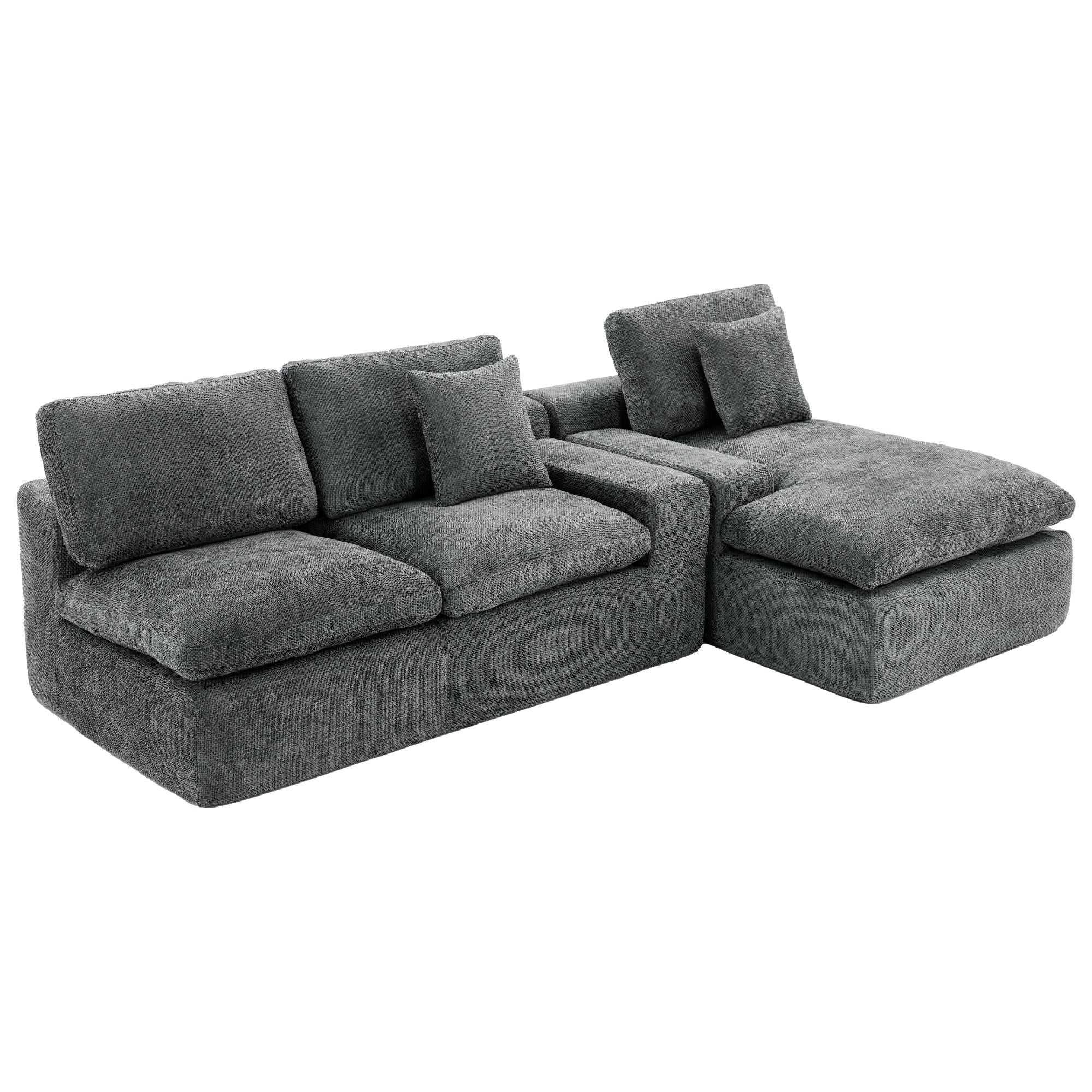 Cloud Sectional Sofa With Double Layer Cushion And Side Pockets, Free-Combined