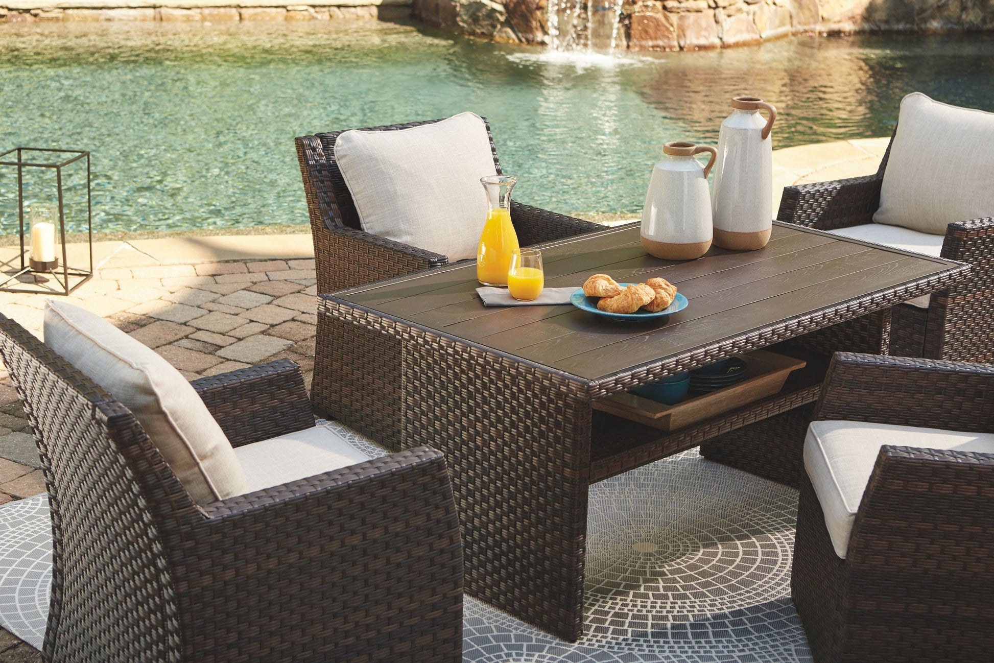 Ashley Furniture Easy - Dark Brown / Beige - Rect Multi-use Table | Meri Furniture