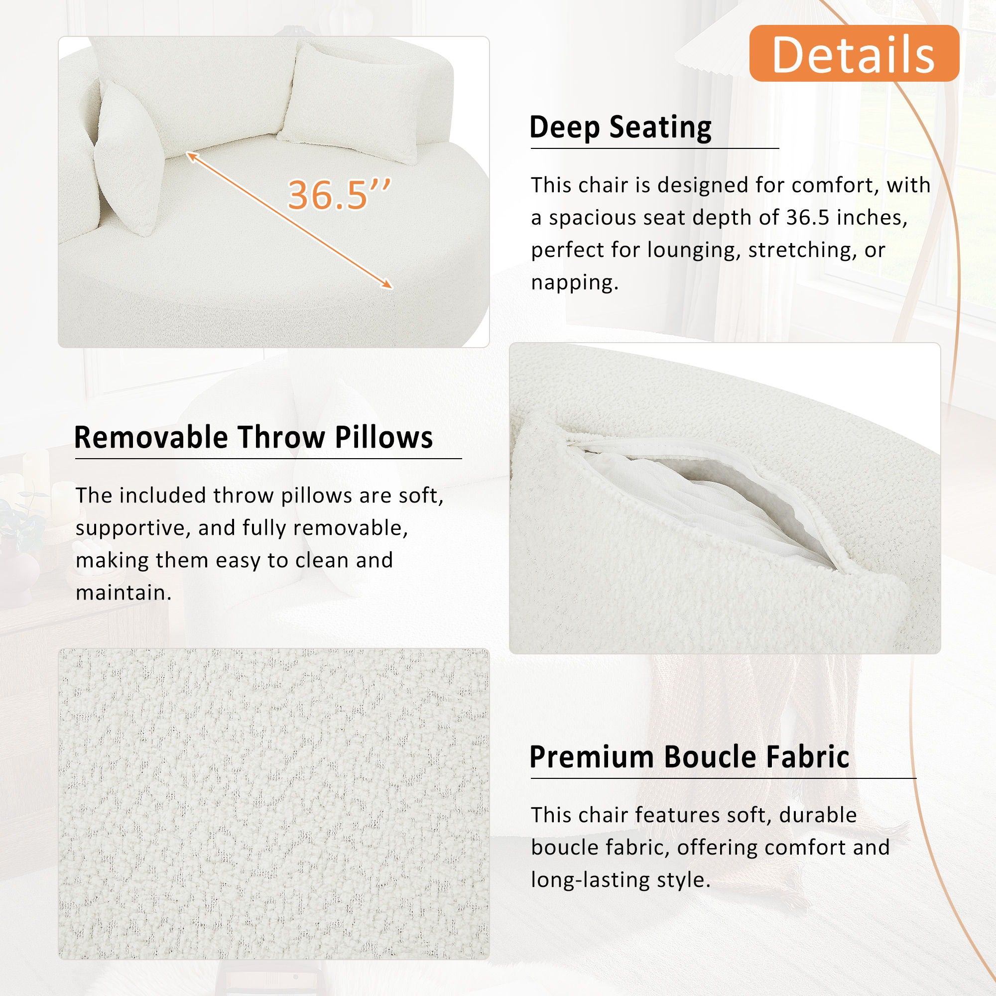 360° Swivel Chair Accent Barrel Chair With Removable Pillows