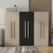 6 Doors Wardrobe Storage For Bedroom, With 2 Drawers Inside - Black / Nature