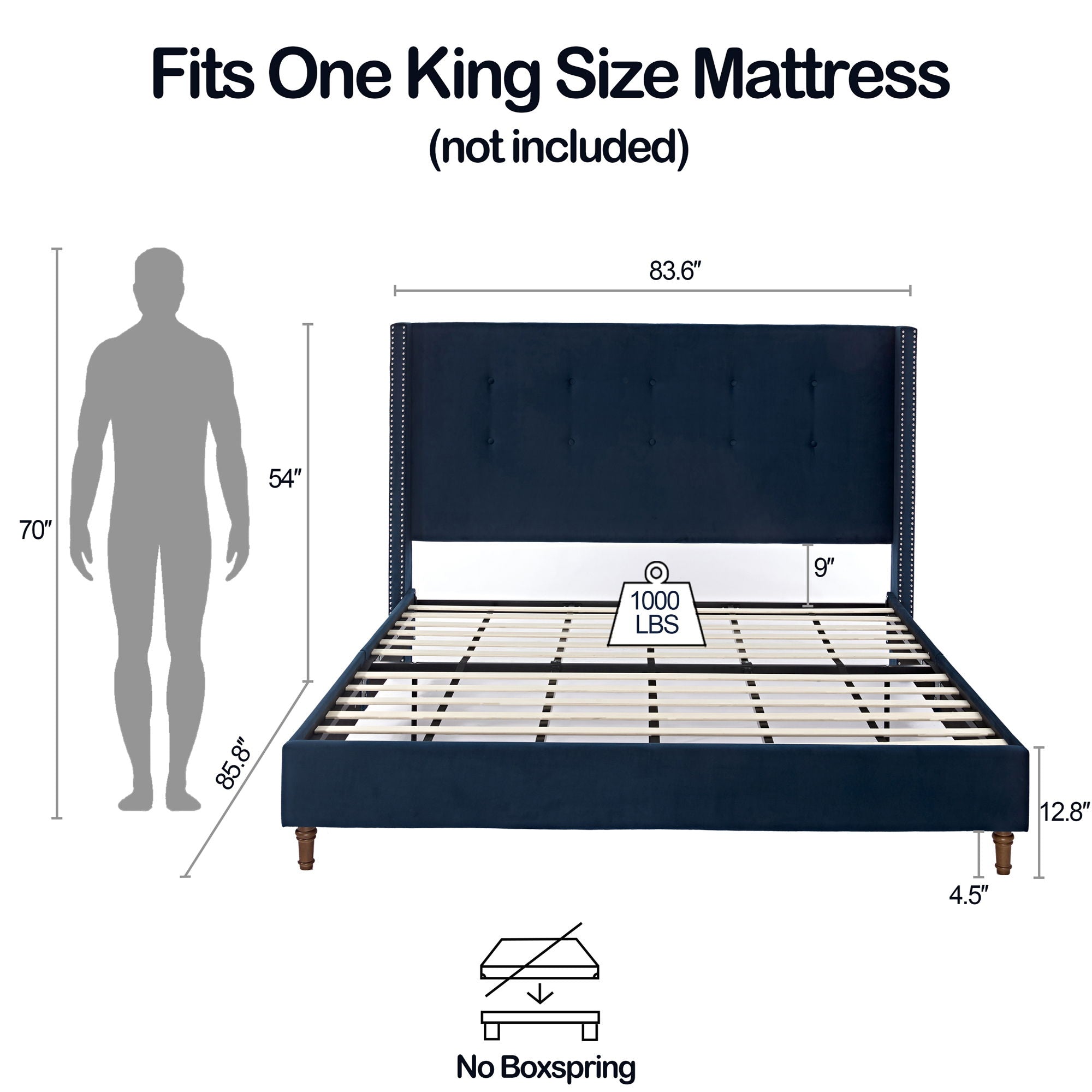 Peyton - Upholstered Bed With 54" High Headboard, Traditional Hand Buttoned Tufting