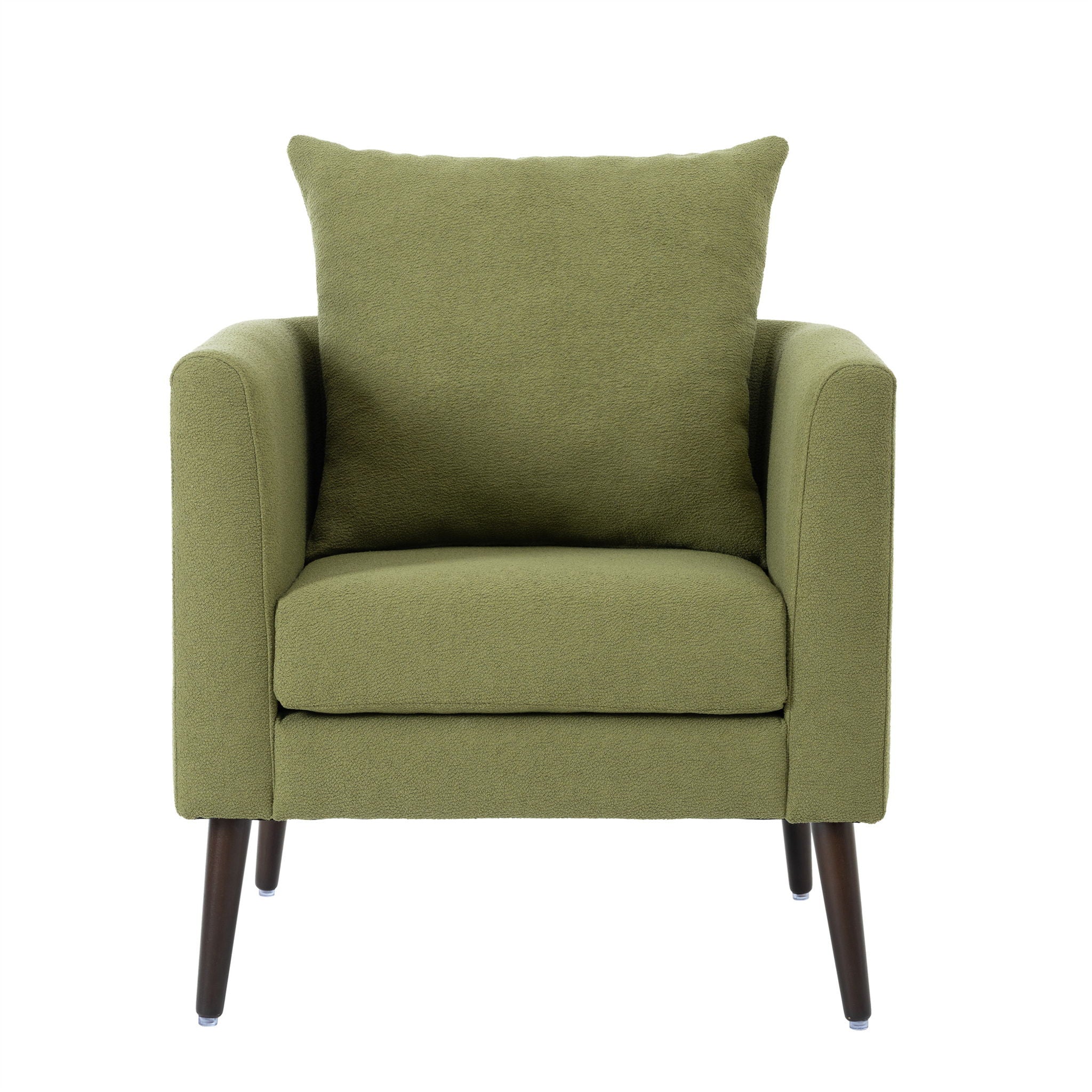 Barrel Chair, Modern Accent Chair, Fabric Armchair Club Chair, Upholstered Arm Chair With Solid Wood Legs, Waist Pillow, Padded Single Chair For Living Room / Bedroom / Study / Waiting Room - Olive Green
