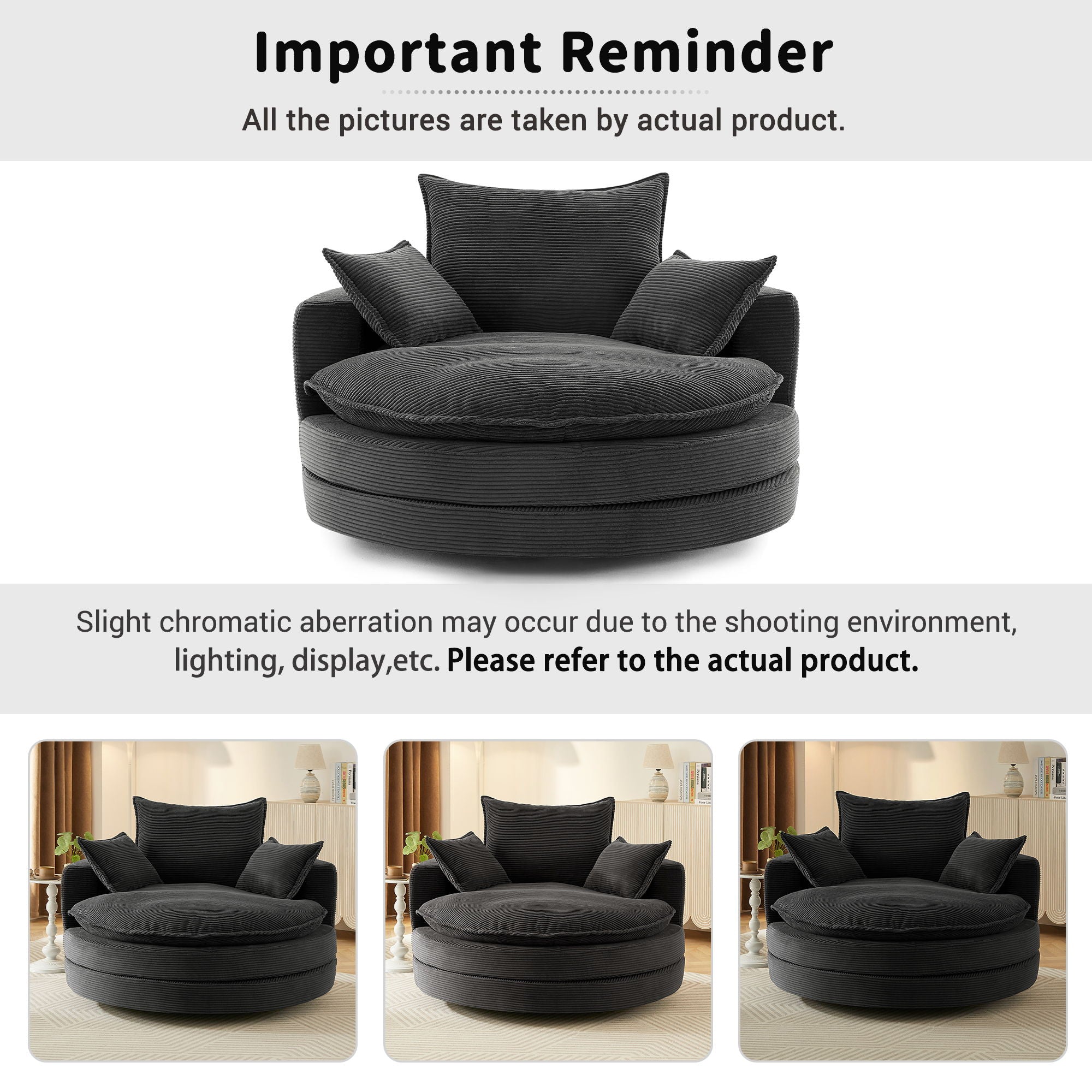 360° Swivel Accent Barrel Chair With Dual Layer Cushion And 3 Removable Pillows