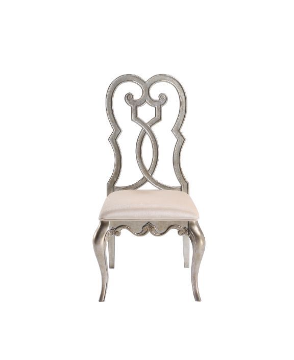 ACME Esteban - Side Chair (Set of 2) - Ivory Velvet & Antique Champagne Finish | Meri Furniture