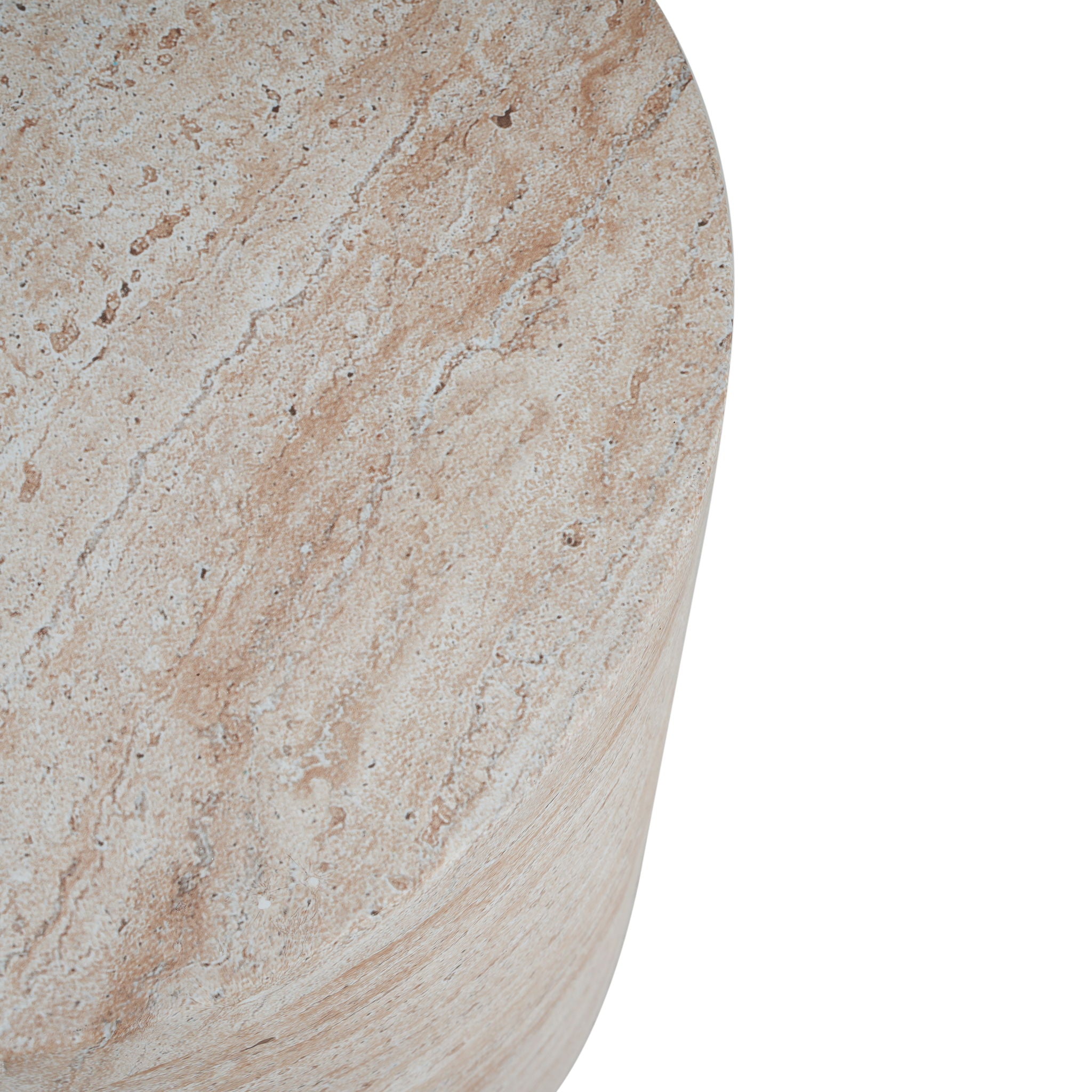 Modern Concrete Side Table With Travertine, Indoor / Outdoor Use - Beige