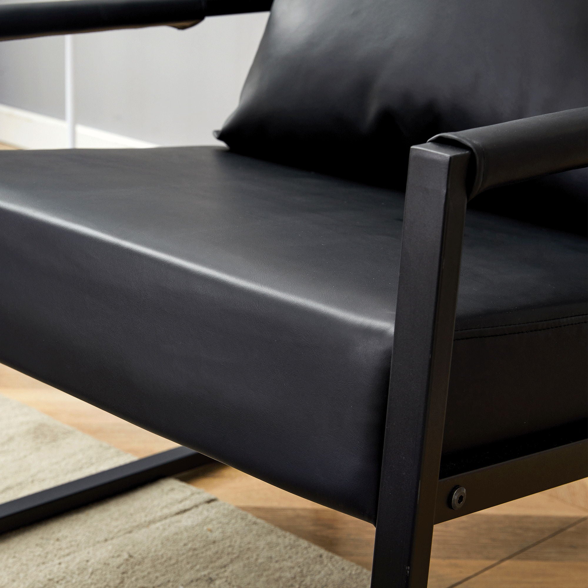 Classic Leather And Metal Frame Sofa, Ergonomically Designed, A Perfect Blend Of Modern And Industrial Styles