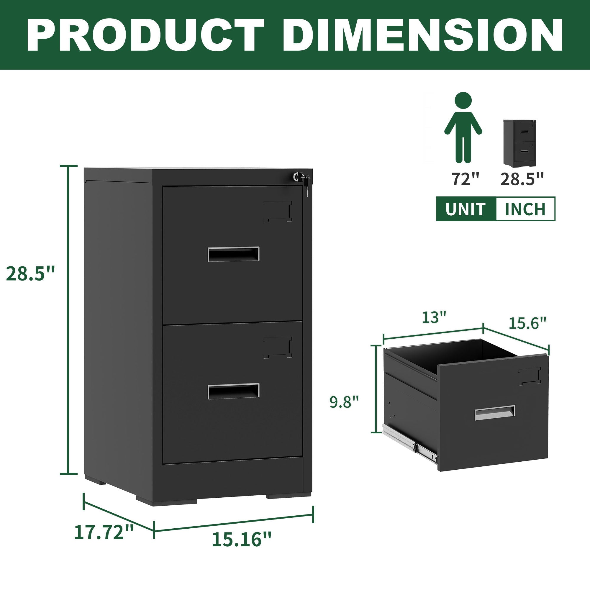 Modern Drawer Metal Vertical File Cabinet With Lock And Card Slot For Office