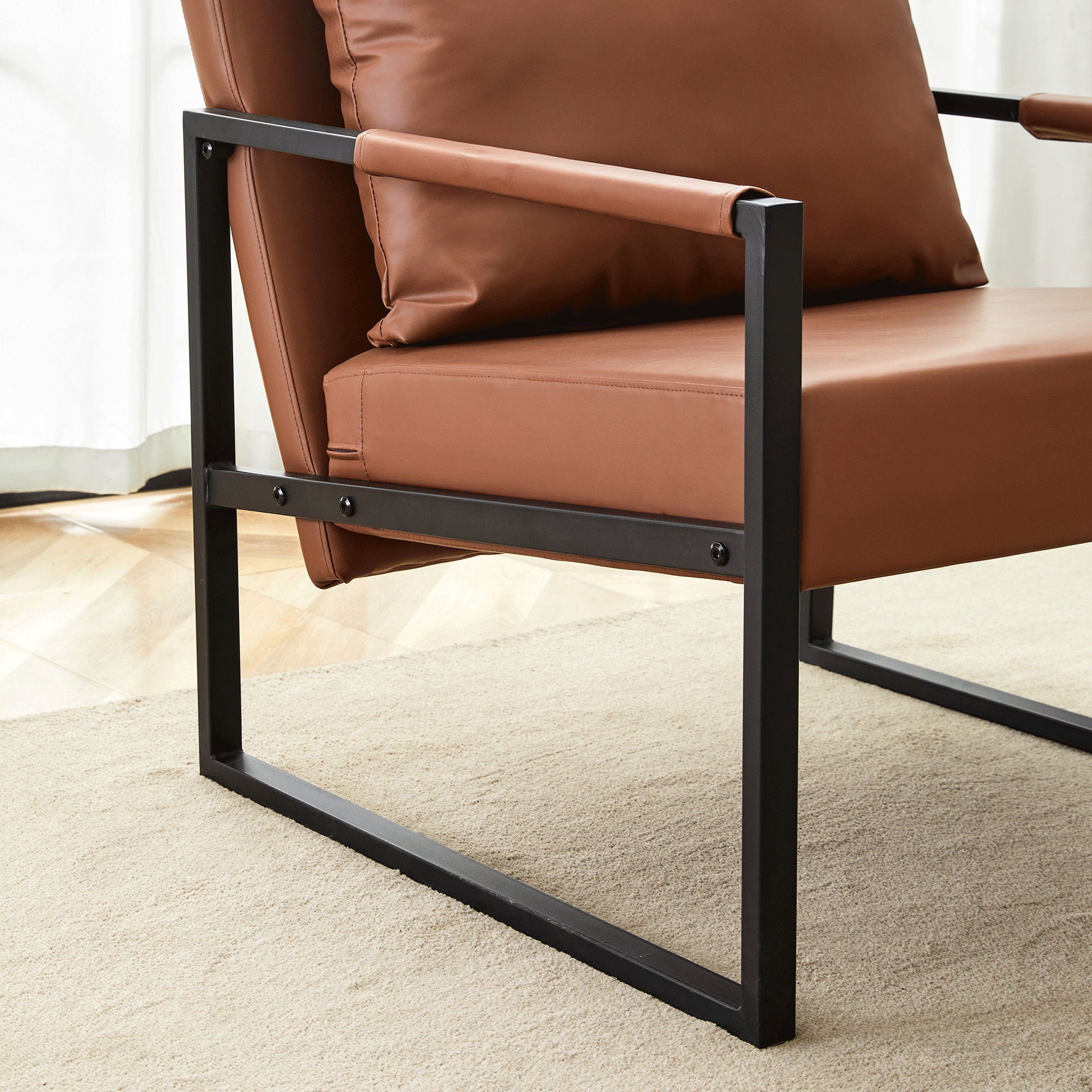 Classic Leather And Metal Frame Sofa, Ergonomically Designed, A Perfect Blend Of Modern And Industrial Styles