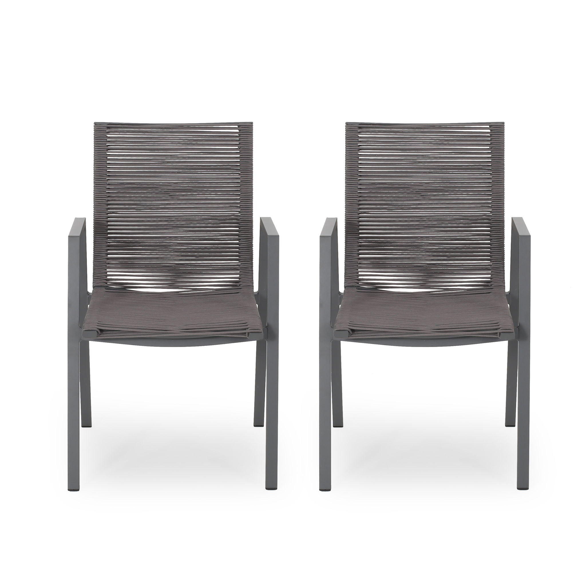 Outdoor Modern Aluminum Dining Chair Set With Rope Sea (Set of 2)