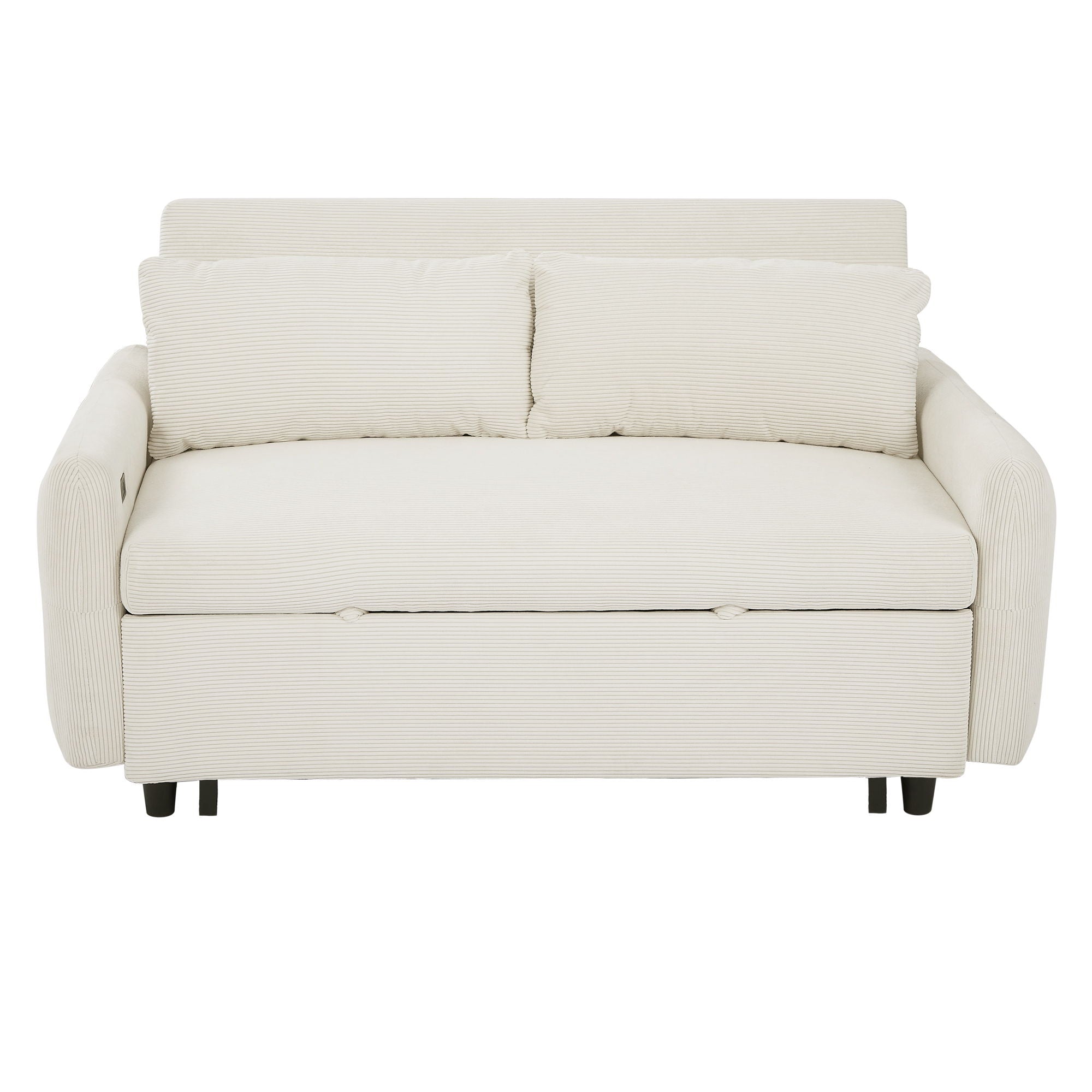 Pull-Out 2 Seat Modern Sleeper Sofa With 2 Throw Pillows And USB Ports