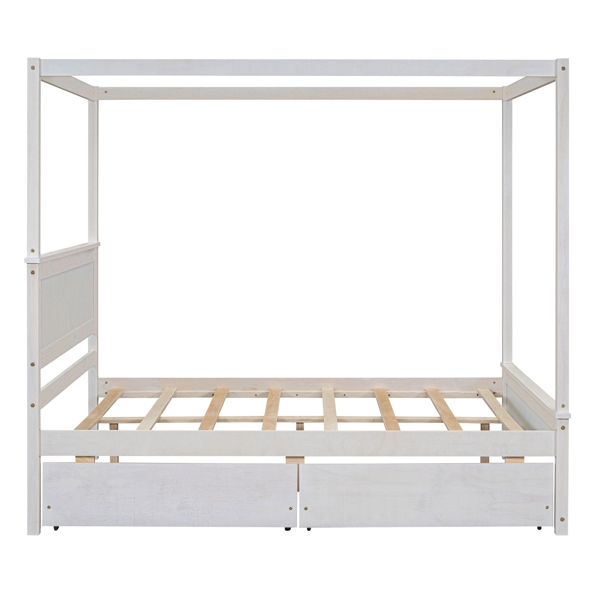 Canopy Platform Bed With Drawers, Support Slats, No Box Spring Needed
