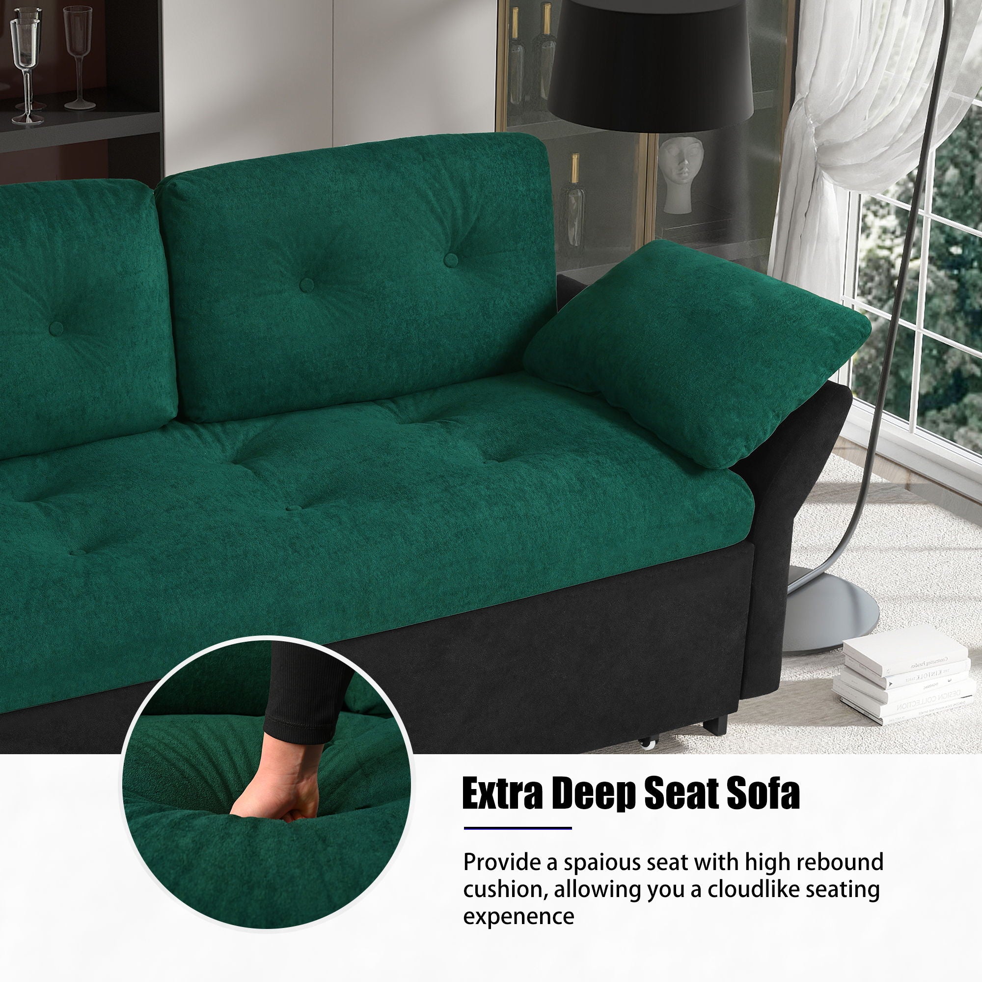 Modern Convertible Sleeper Sofa Bed With Pull-Out Queen Design, Side Storage & Thick Cushions