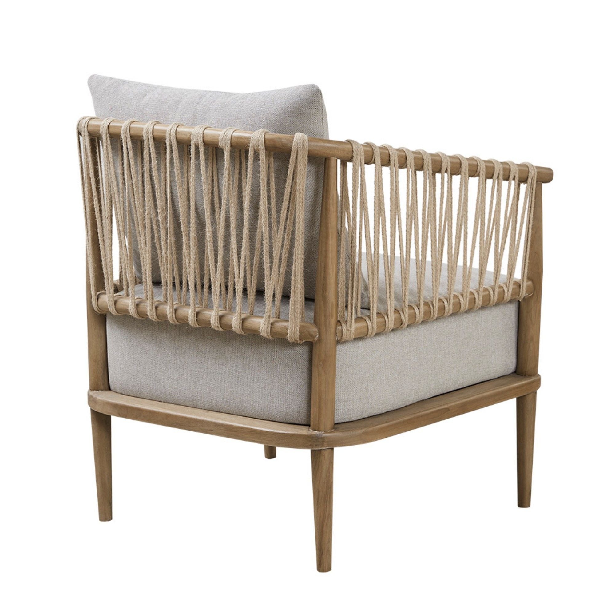 Arm Chair With Open Weave Jute Twine Rope Design - Natural