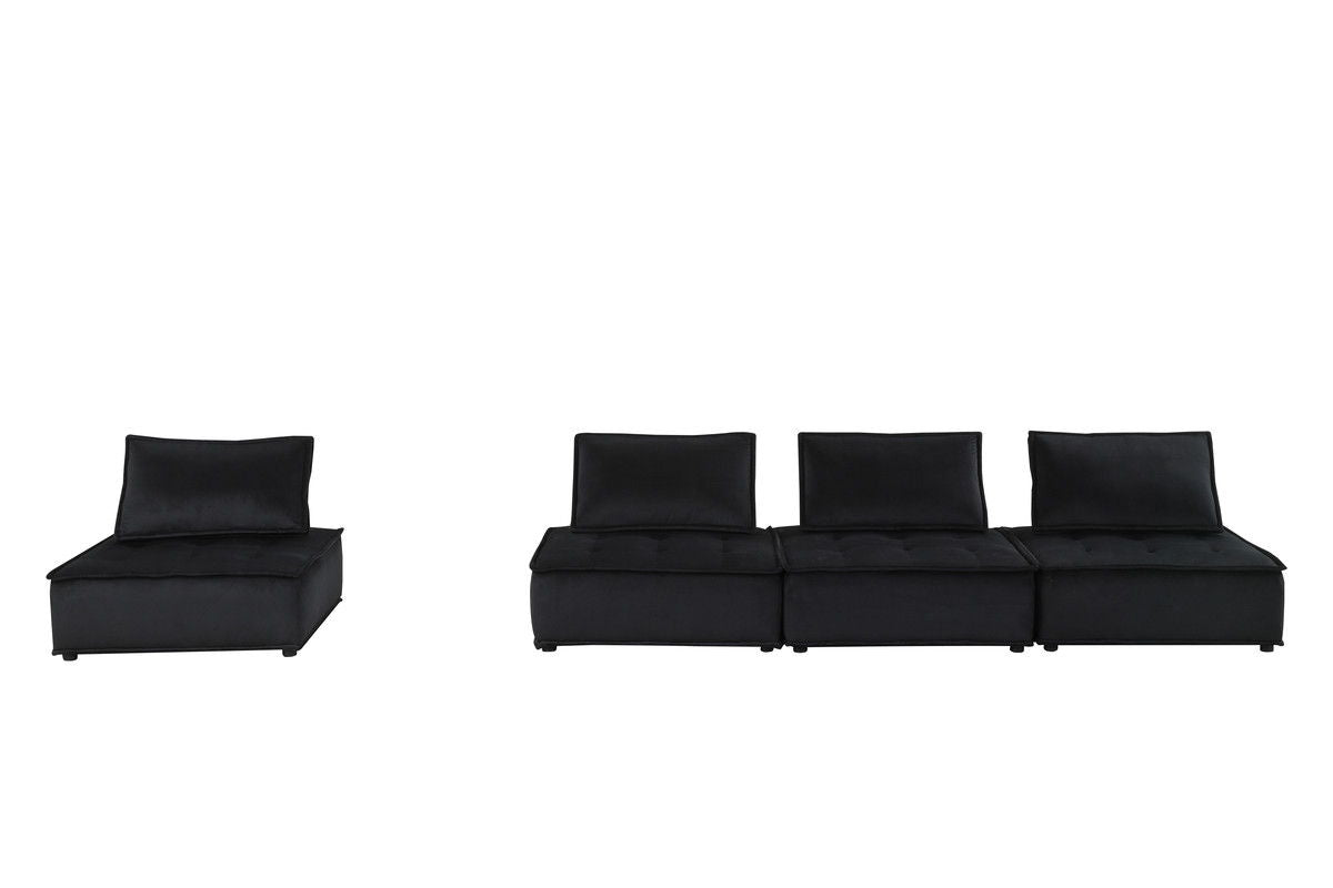 Anna 120"W Black Velvet 4 Pc Sectional Sofa