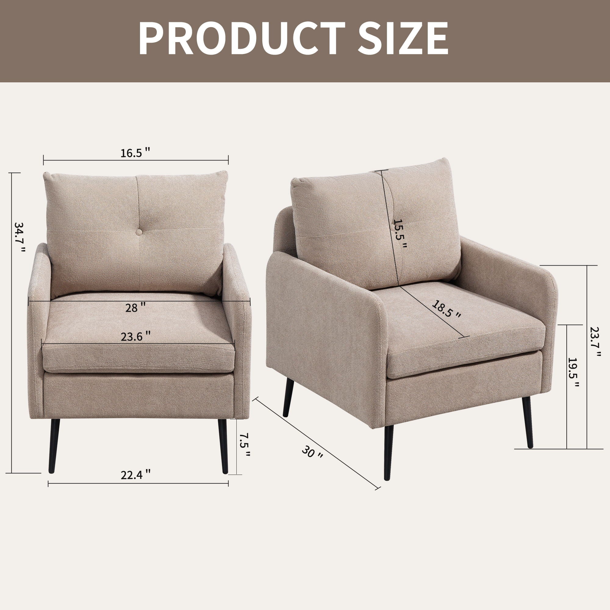 Contemporary Accent Chair With Metal Legs, Comfy Chenille Fabric Armchair