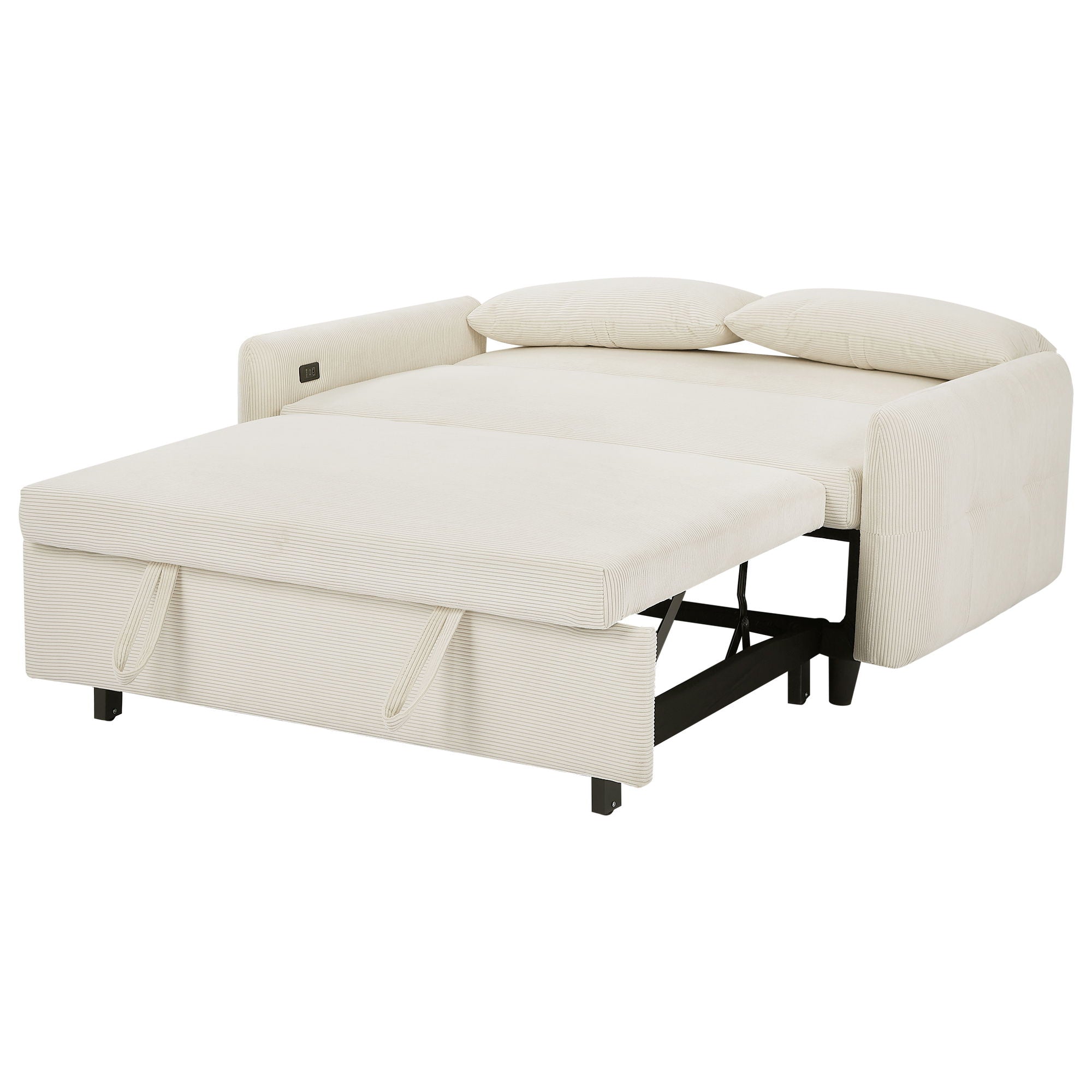 Pull-Out 2 Seat Modern Sleeper Sofa With 2 Throw Pillows And USB Ports