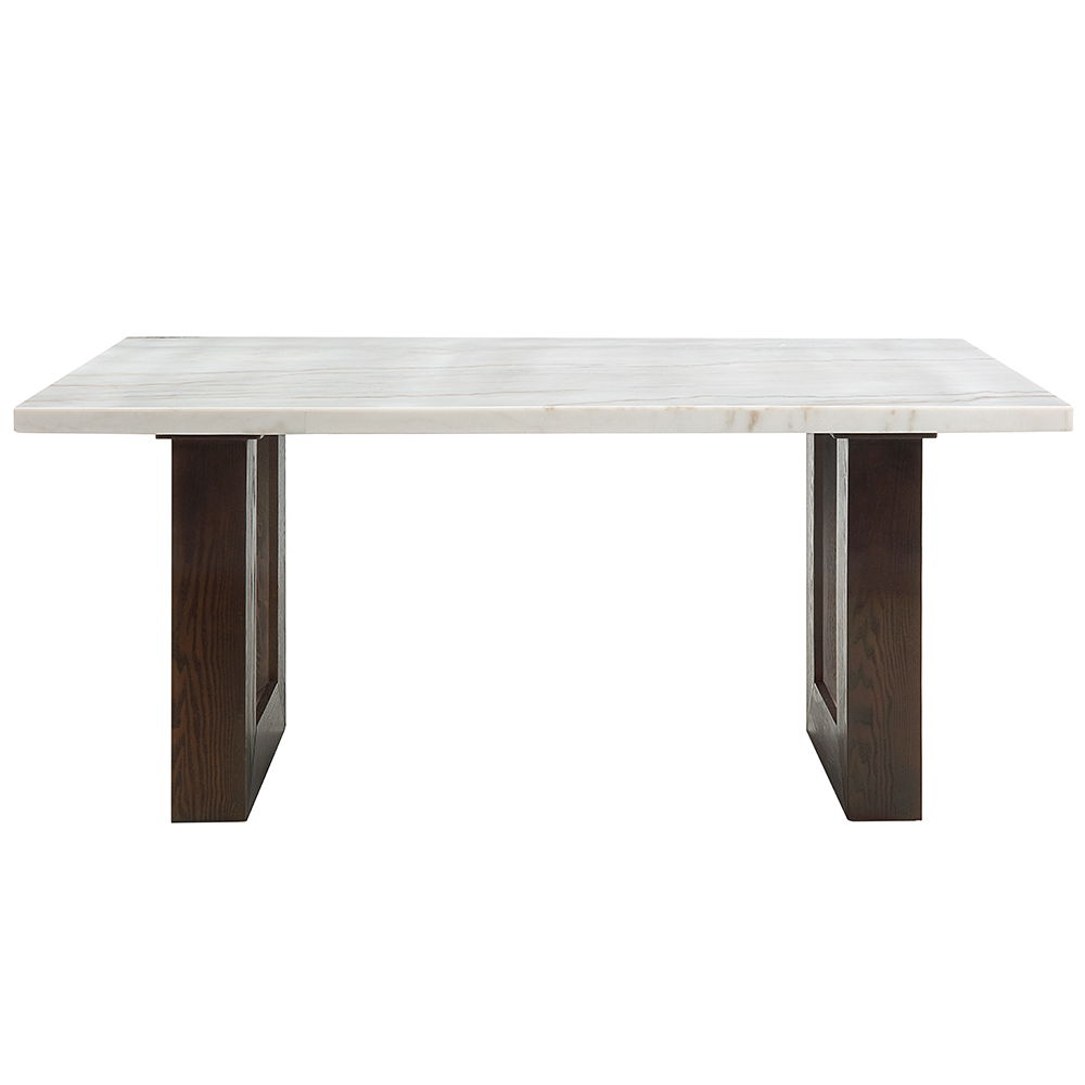 ACME Edwyn - Dining Table With Marble Top - White Natural Marble Top & Brown Finish | Meri Furniture