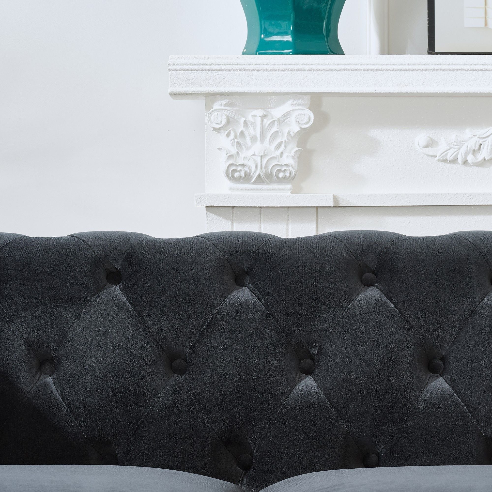 Chesterfield Velvet Upholstery Fabric Sofa With Roll Armrest & Nailhead, Mid Century Modern 3 And 3 Seater Couch