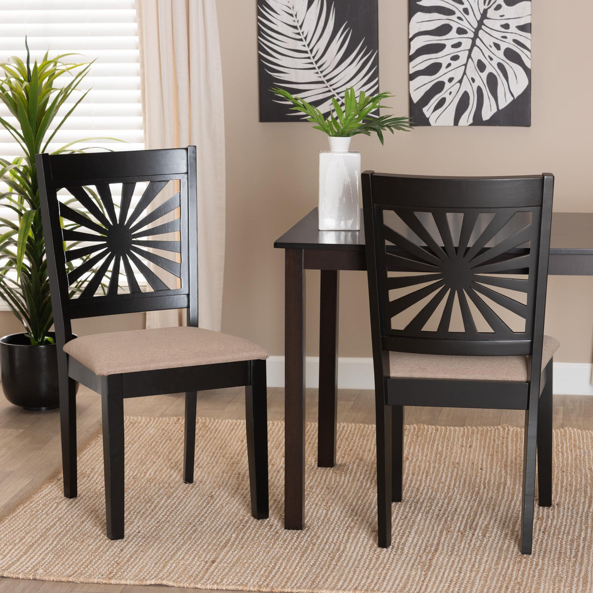 Olympia Modern Beige Fabric and Espresso Brown Finished Wood 2-Piece Dining Chair Set