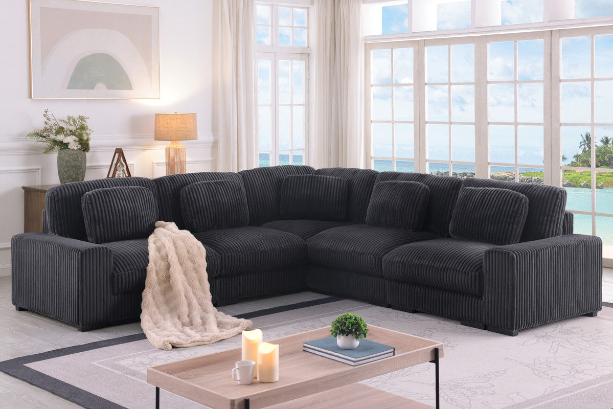 Sloane 117"W Charcoal Corduroy Fabric Reversible L-Shape Modular Sectional Sofa