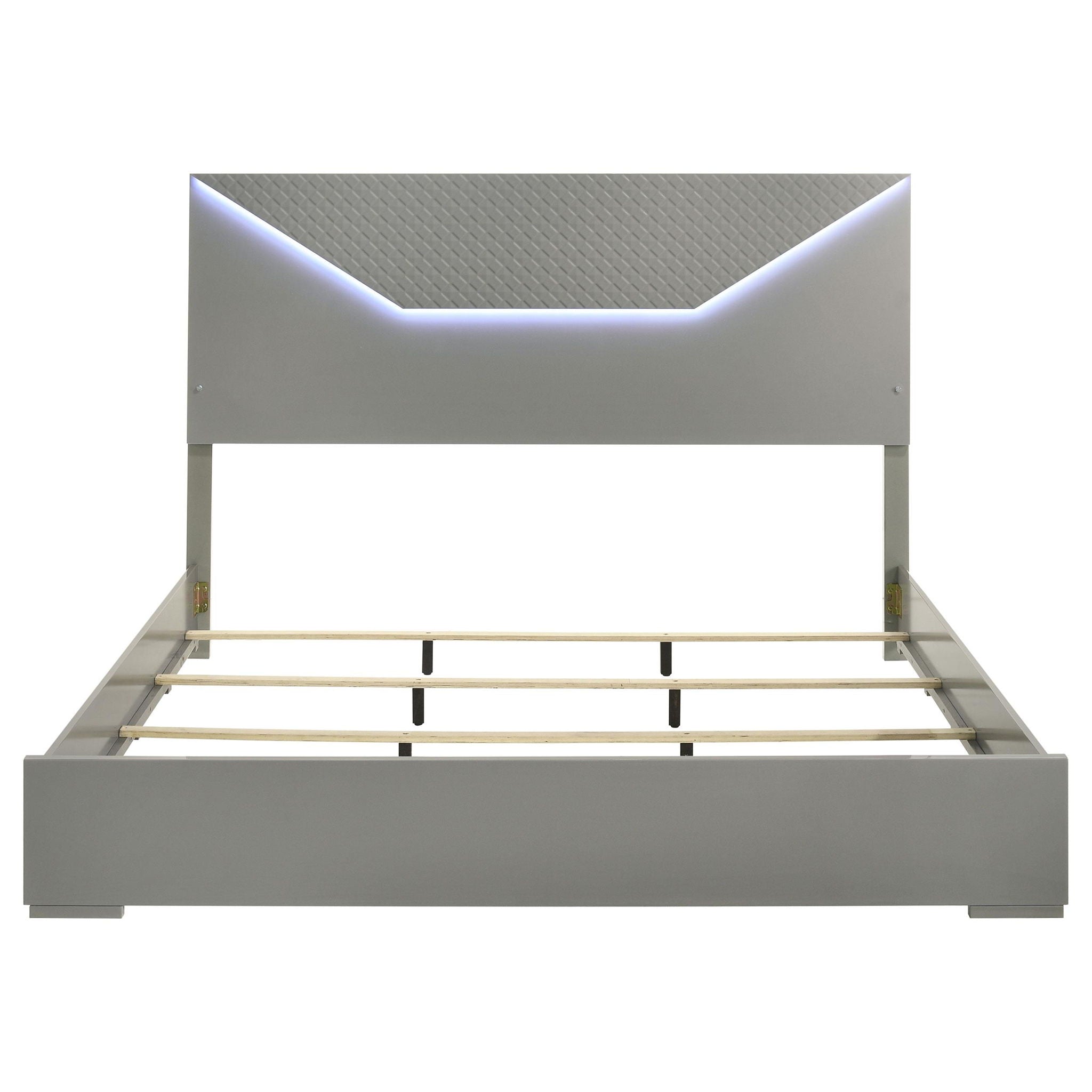 Ives Eastern King Panel Bed LED Headboard Grey High Gloss