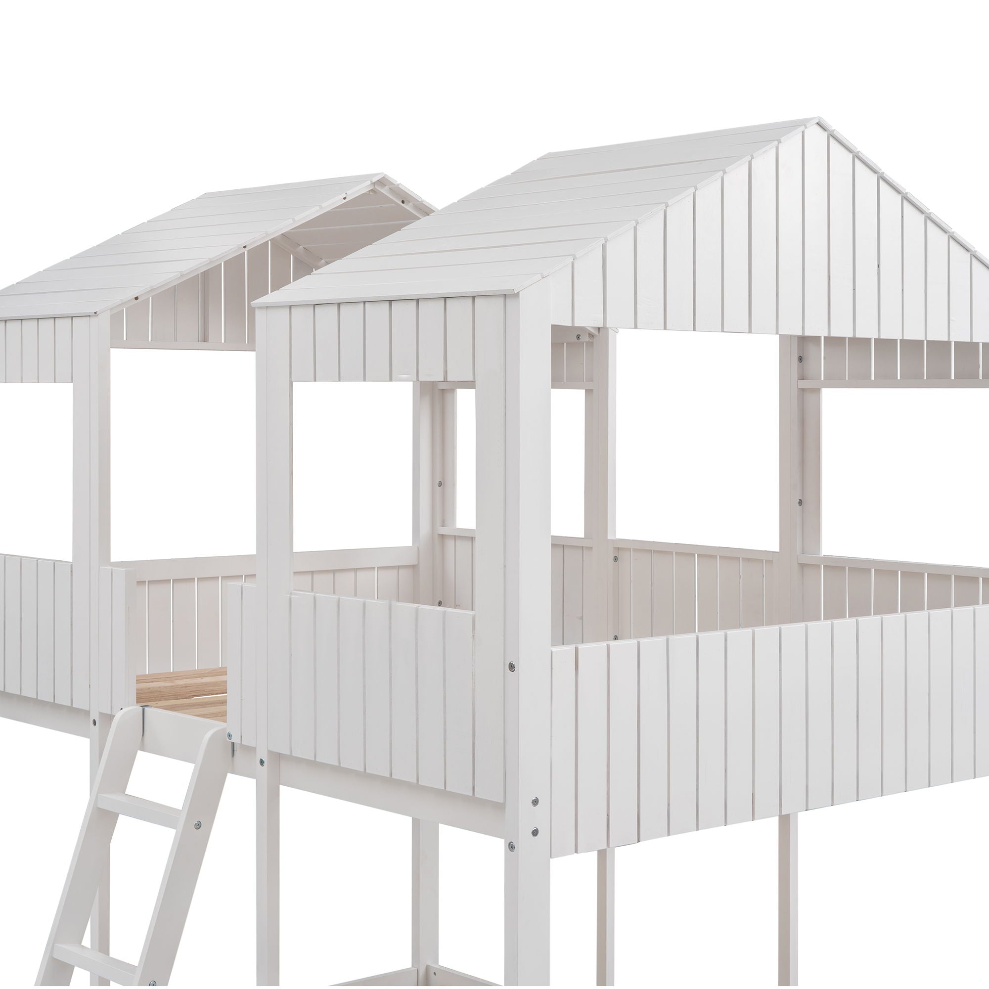 Bunk Bed With Roof, Window, Guardrail, Ladder