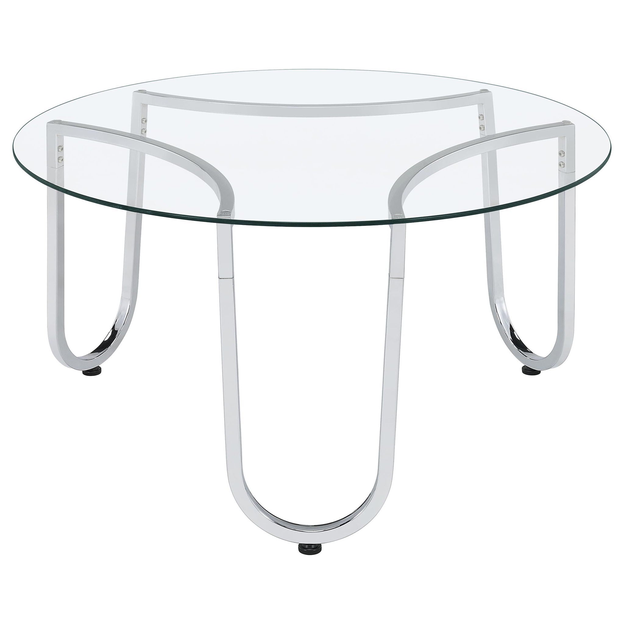 Beller Round Tempered Glass Top Cocktail Coffee Table Chrome