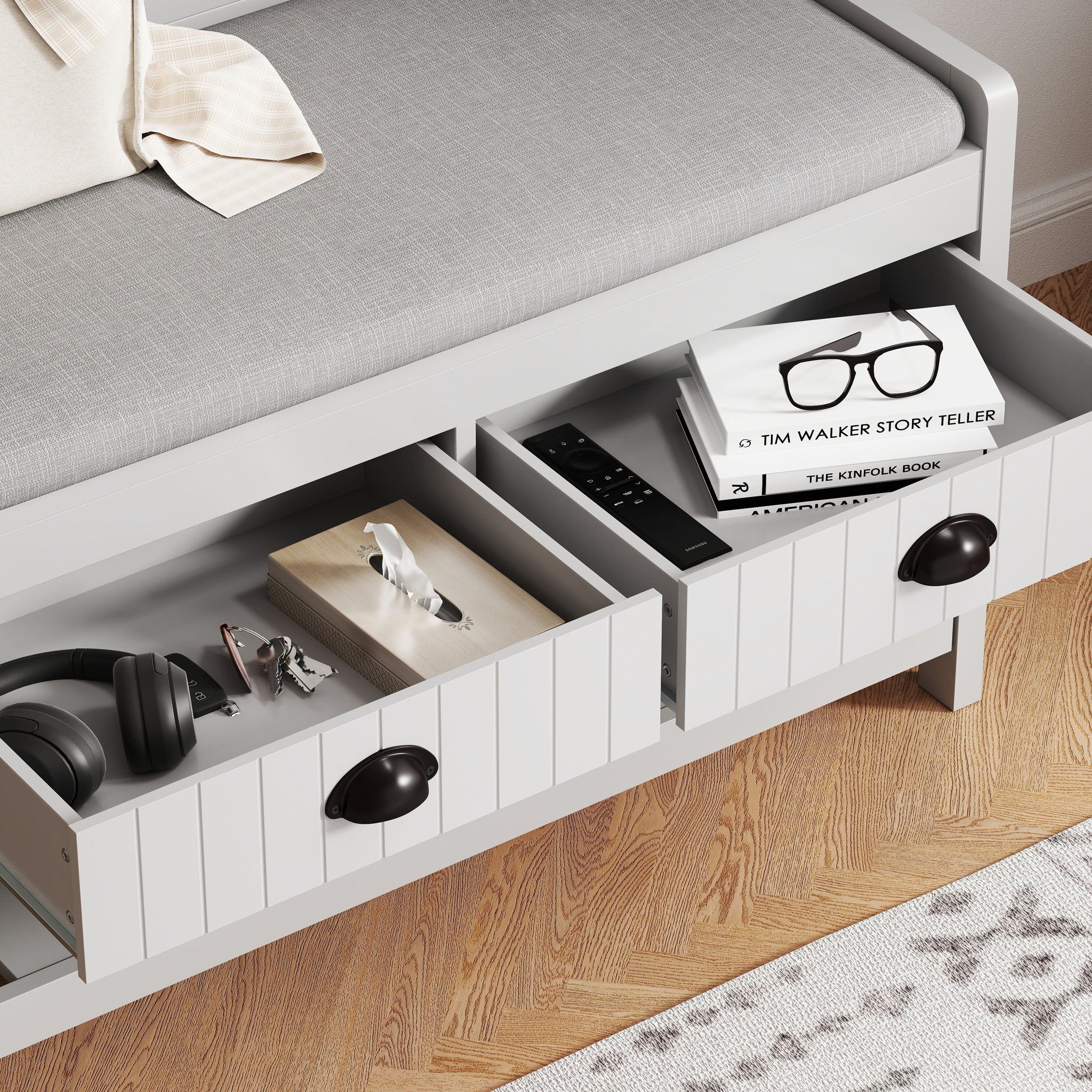 Modern 3 In 1 Hallway Hall Tree With Storage Drawers, Coat Rack, Shoe Rack Bench And Cushion