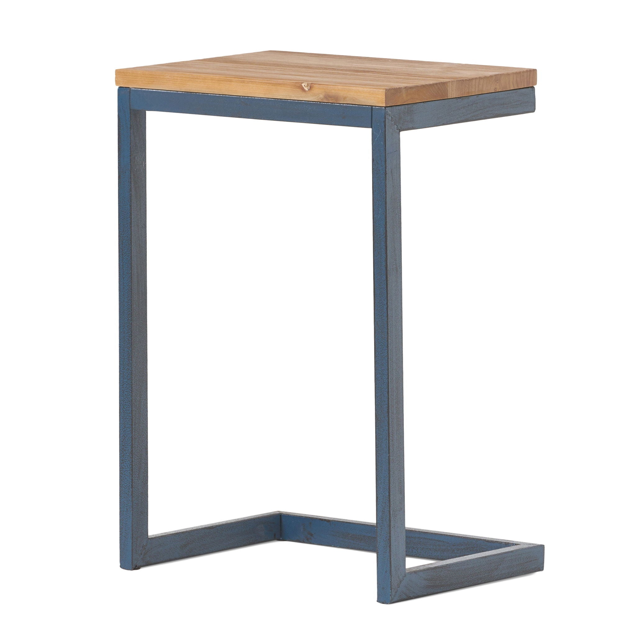 C Shaped End Table With Iron Base And Fir Wood To