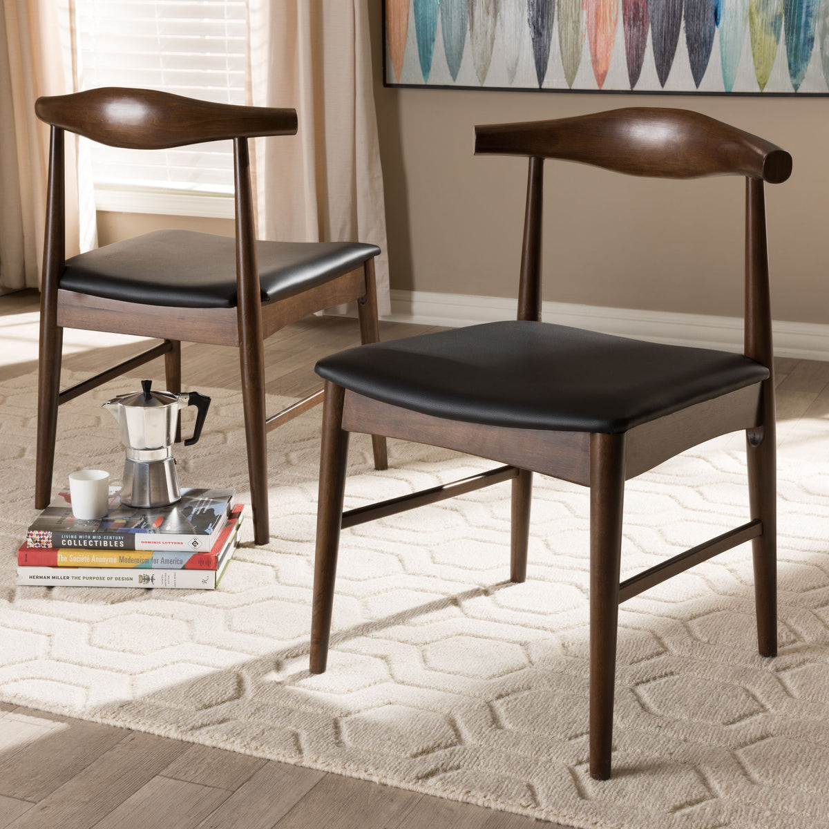 Winton Mid-Century Modern Walnut Wood Dining Chair (Set of 2)