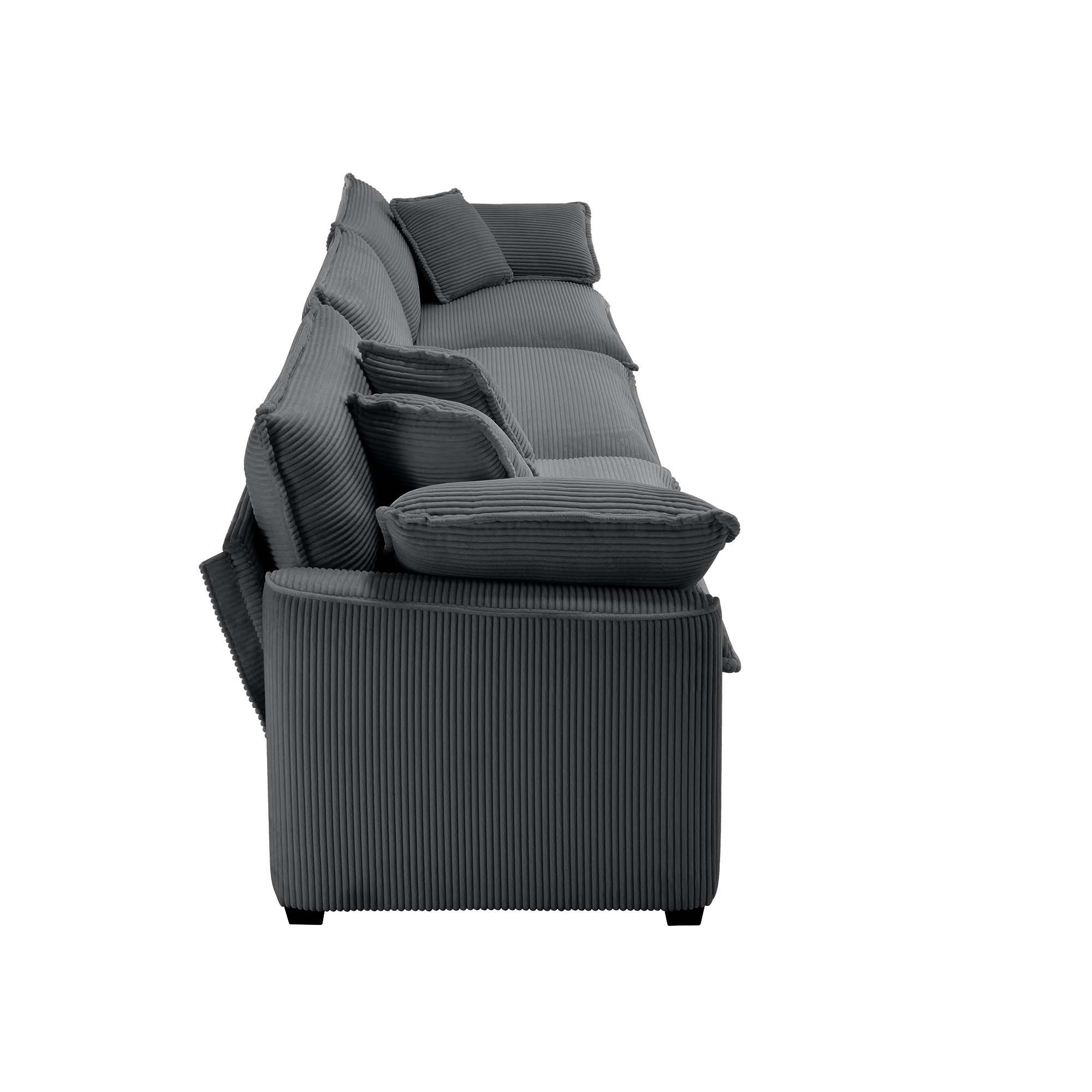 Mid-Century Modern 3 Seater Sectional Sofa With Arm And Throw Pillows