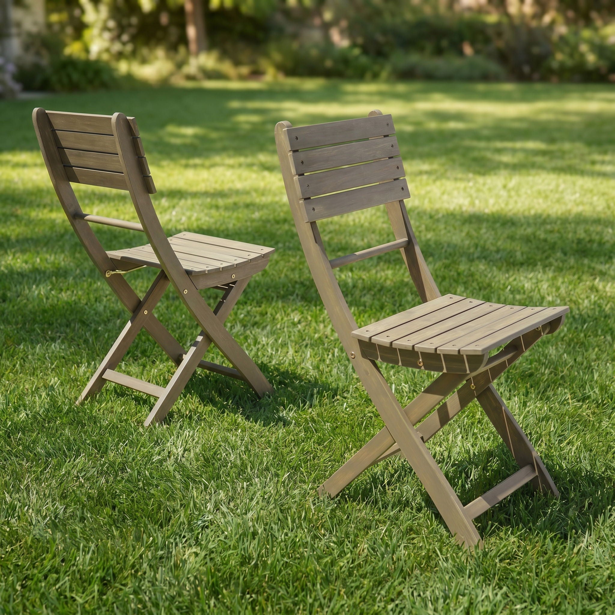 Outdoor Foldable Wood Dining Chair With Slat Design (Set of 2)
