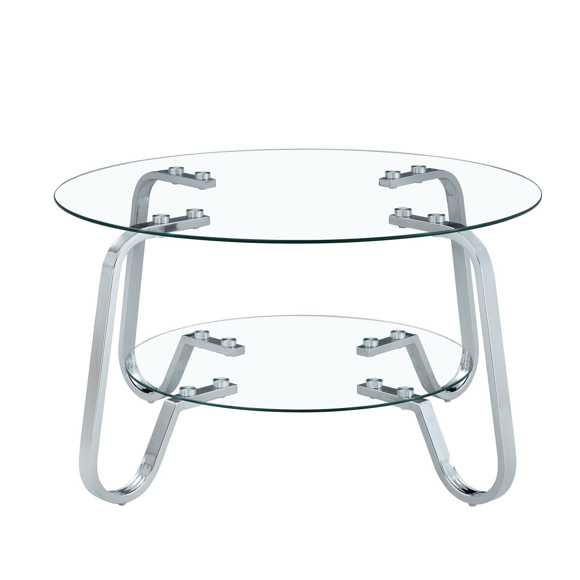 Retro Minimalist Style Metal Frame Double Layer Tempered Glass Coffee Table