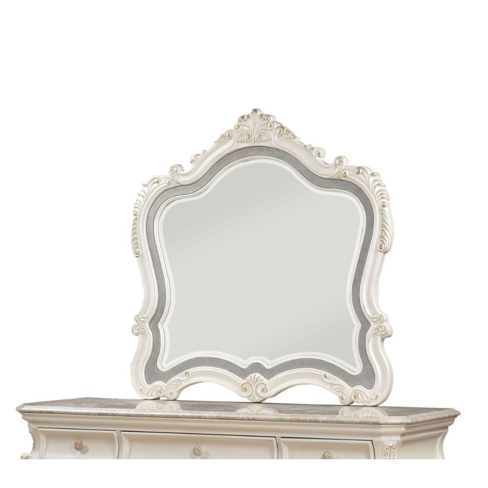 ACME The Chantelle Mirror will bring a luxurious feel to your bedroom. The wooden construction has a sturdy, high-quality feel, and the slightly shimmery finishes have an opulent look that matches other items in the Chantelle collection for easy coordinat