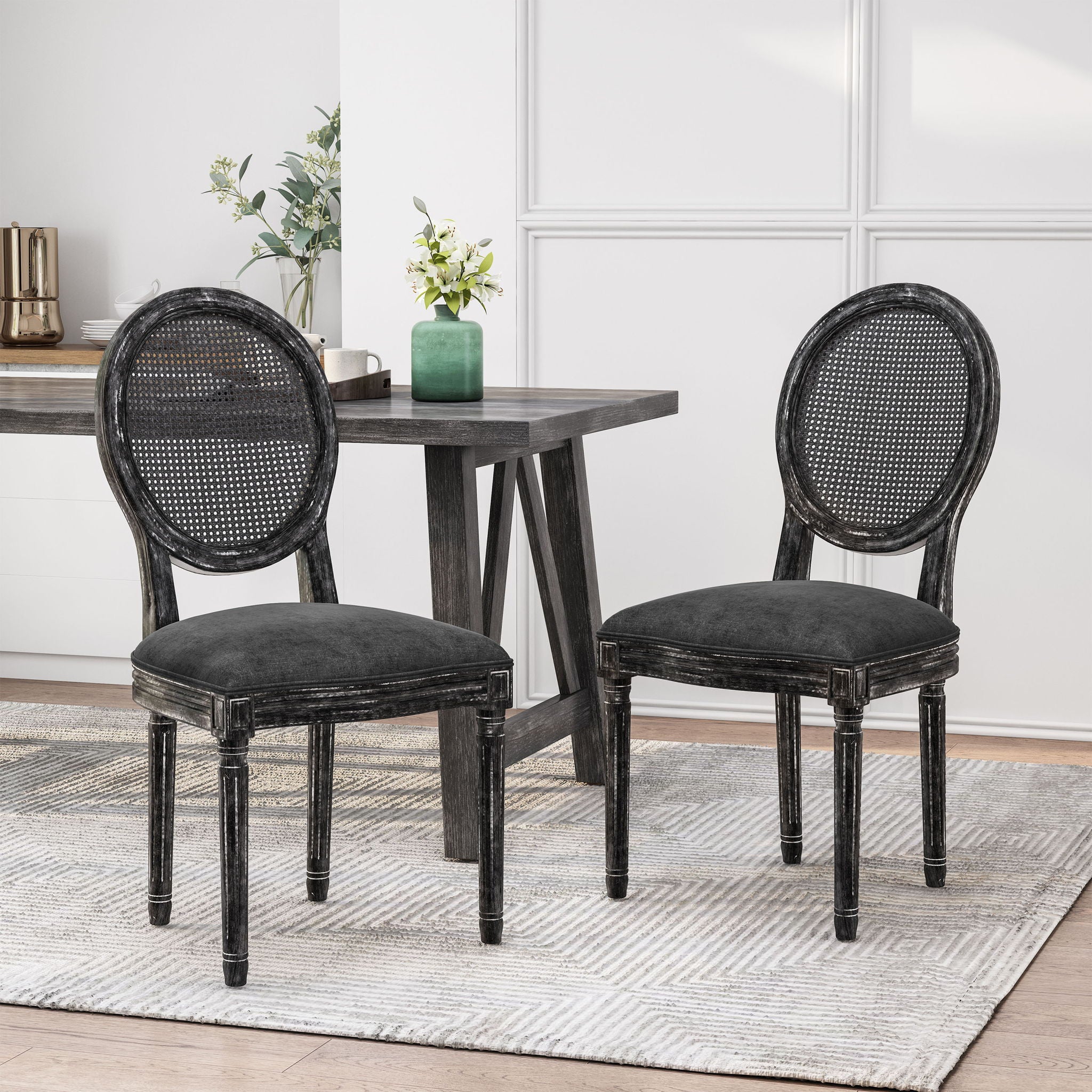 French Country Dining Chair With Cane Backrest (Set of 2)