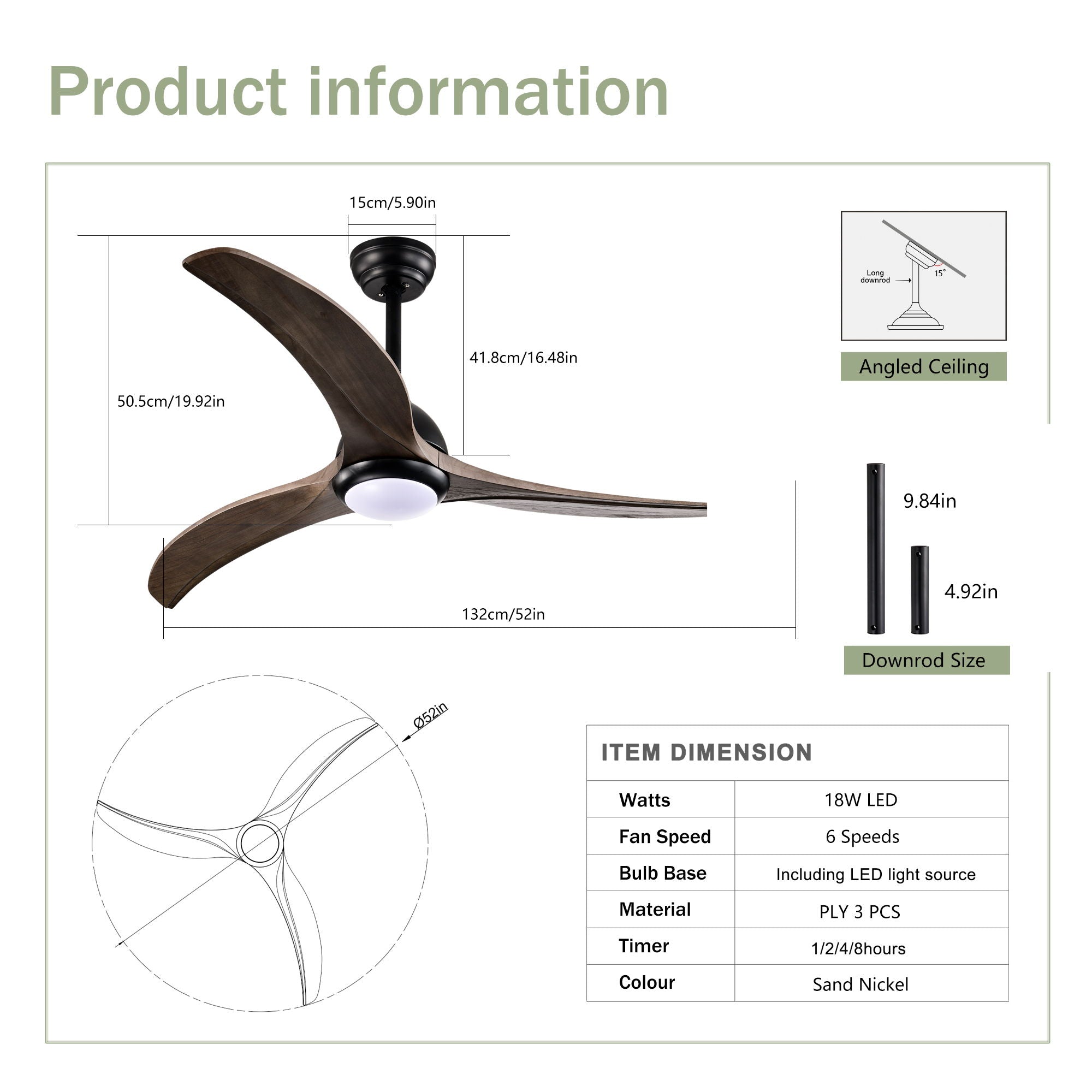 Indoor Outdoor Ceiling Fan With Light With Remote Control, Noiseless Reversible Motor, 6 Speed, 3 Color