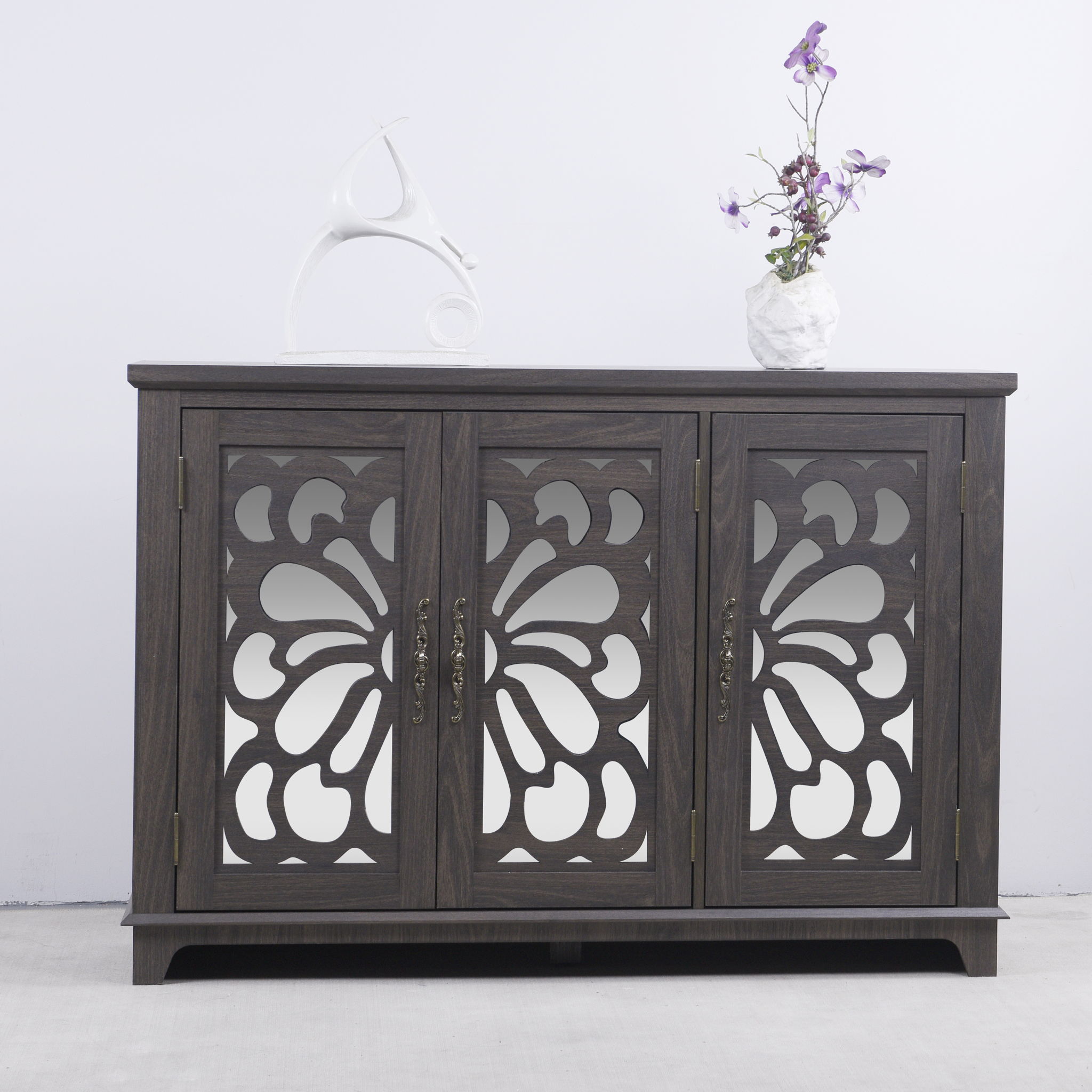 3 Door Mirrored Sideboard Cabinet With Adjustable Shelves