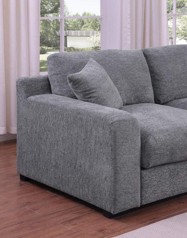 Celine 128"W Light Gray Chenille Fabric Corner Sectional Sofa with Right-Facing Chaise, Cupholders, and Charging Ports