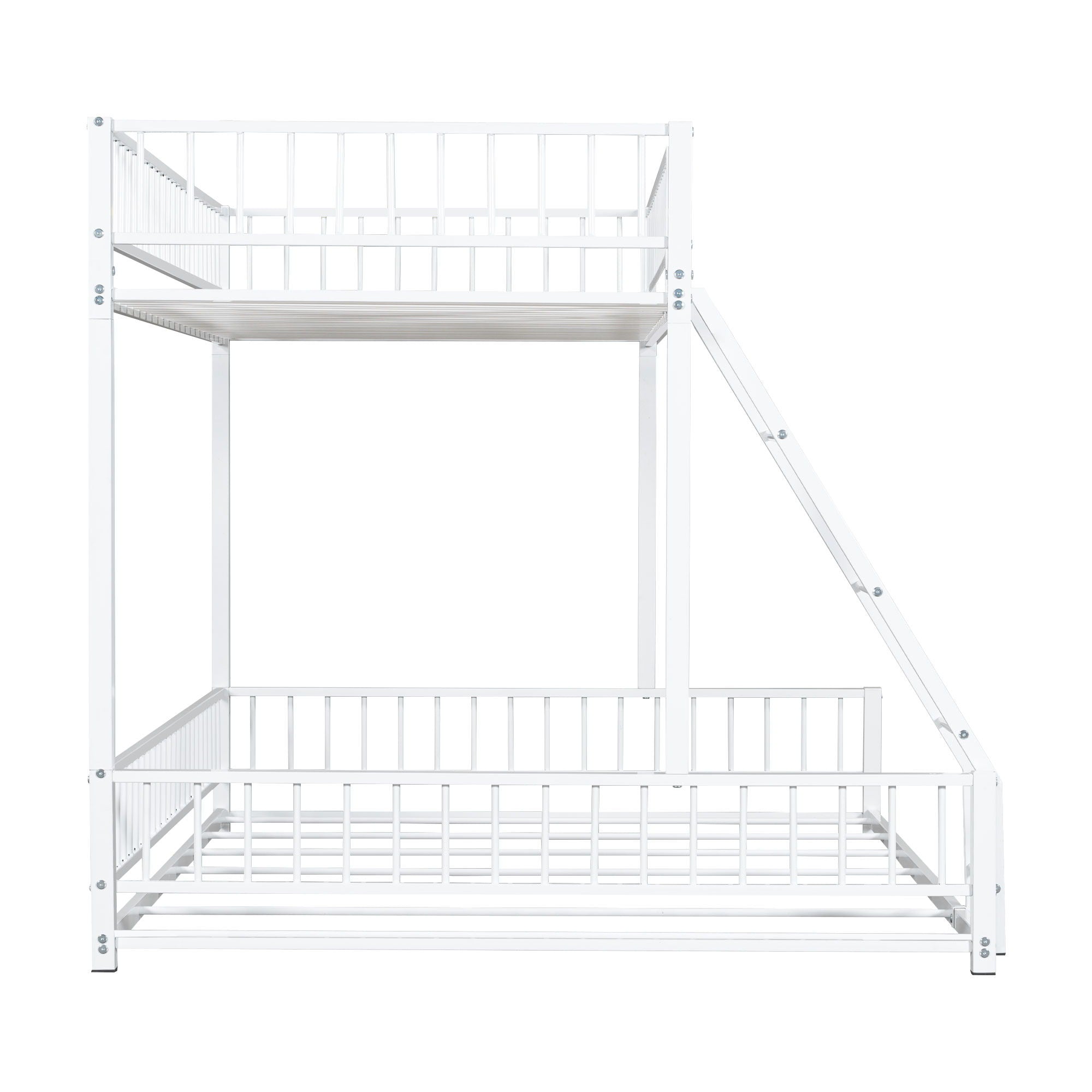 Bunk Bed Frame With Ladder And Safety Guardrails
