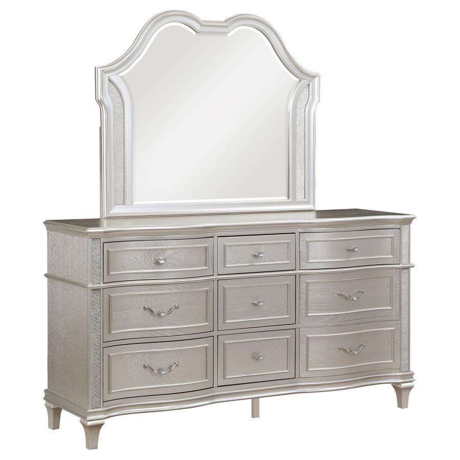 Coaster Fine Furniture Evangeline - 9-Drawer Dresser With Mirror - Silver Oak | Meri Furniture