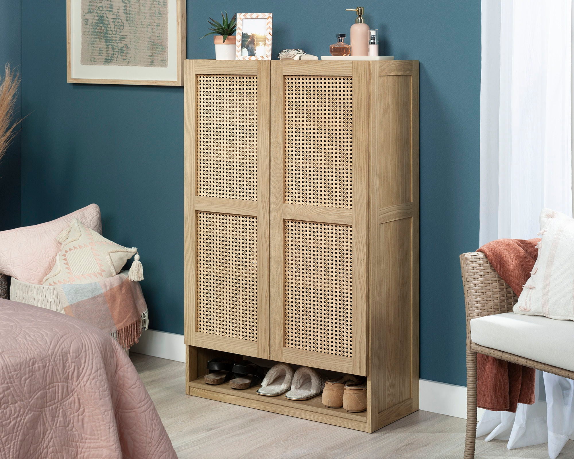 2-Door Rattan Shoe Cabinet in Harmony Ash