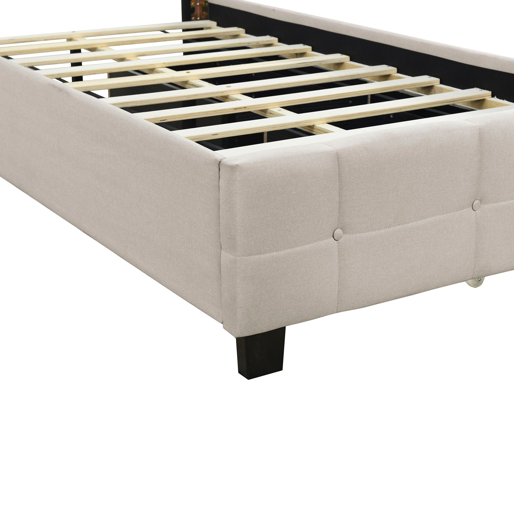 Upholstered Platform Bed With LED Frame, With Trundle And 2 Drawers